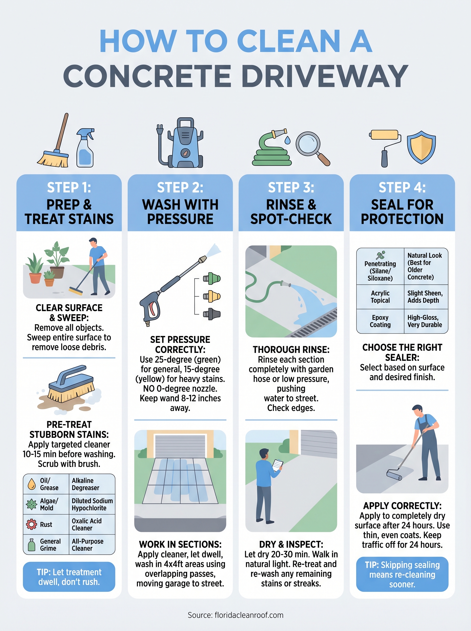 how to clean a concrete driveway infographic