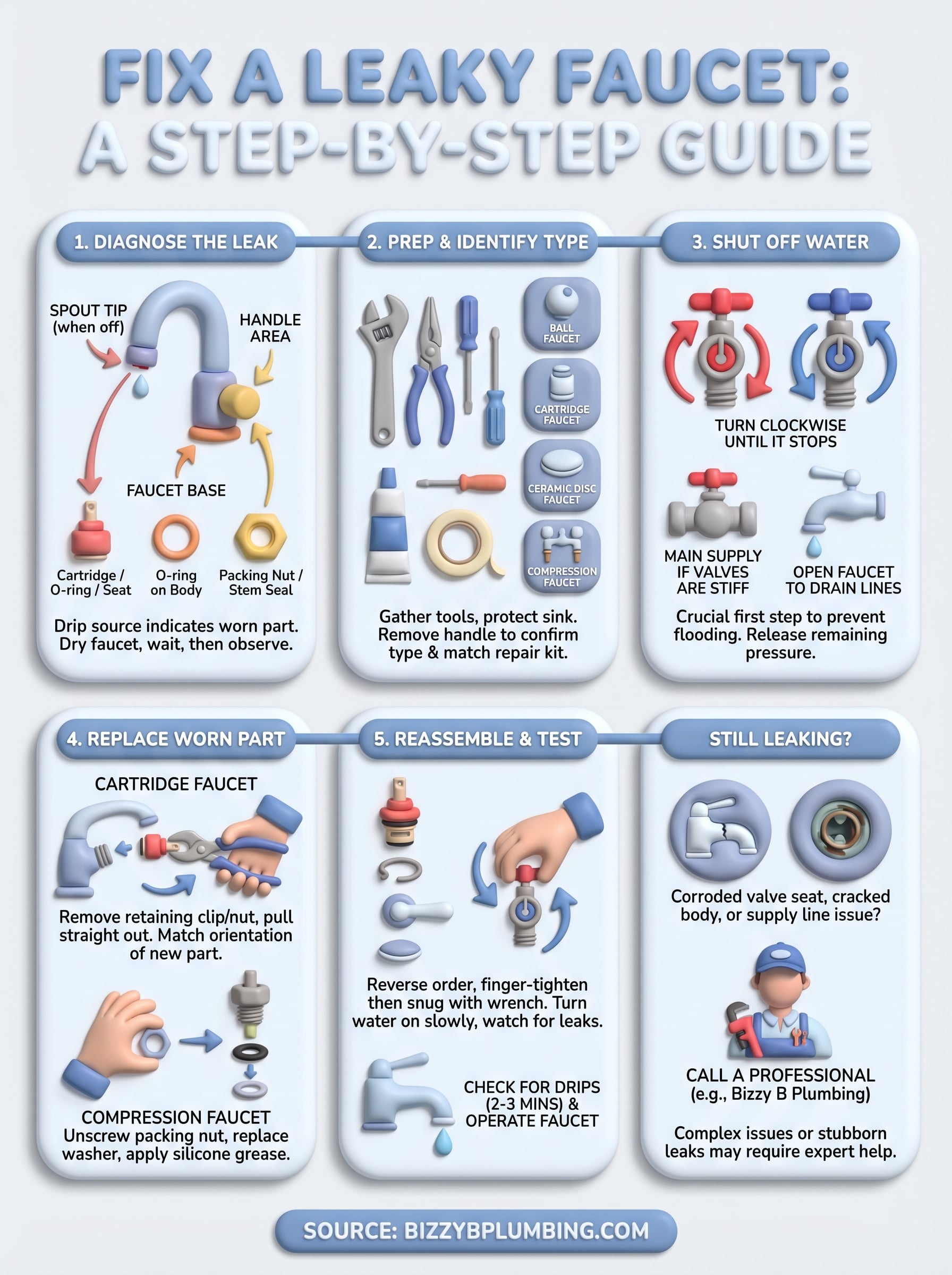 how to fix a leaky faucet infographic