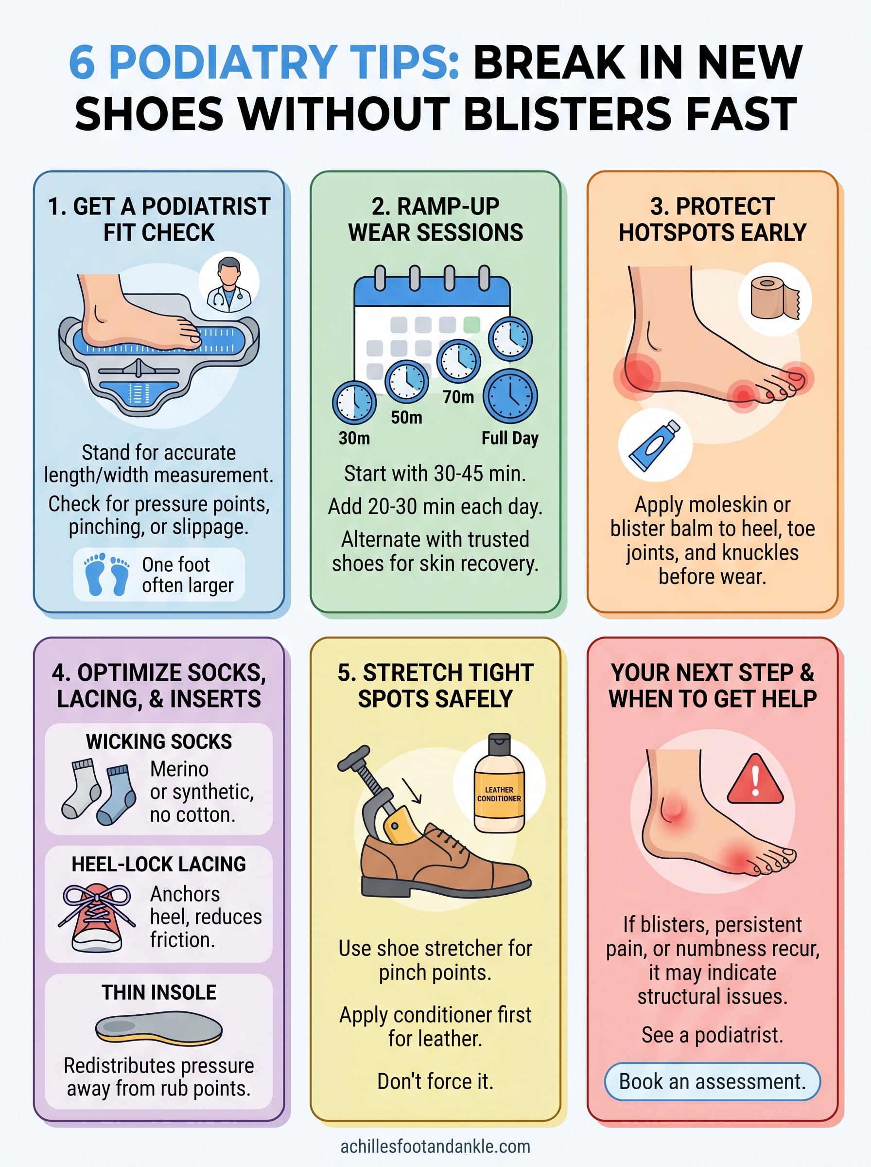 how to break in new shoes without blisters infographic