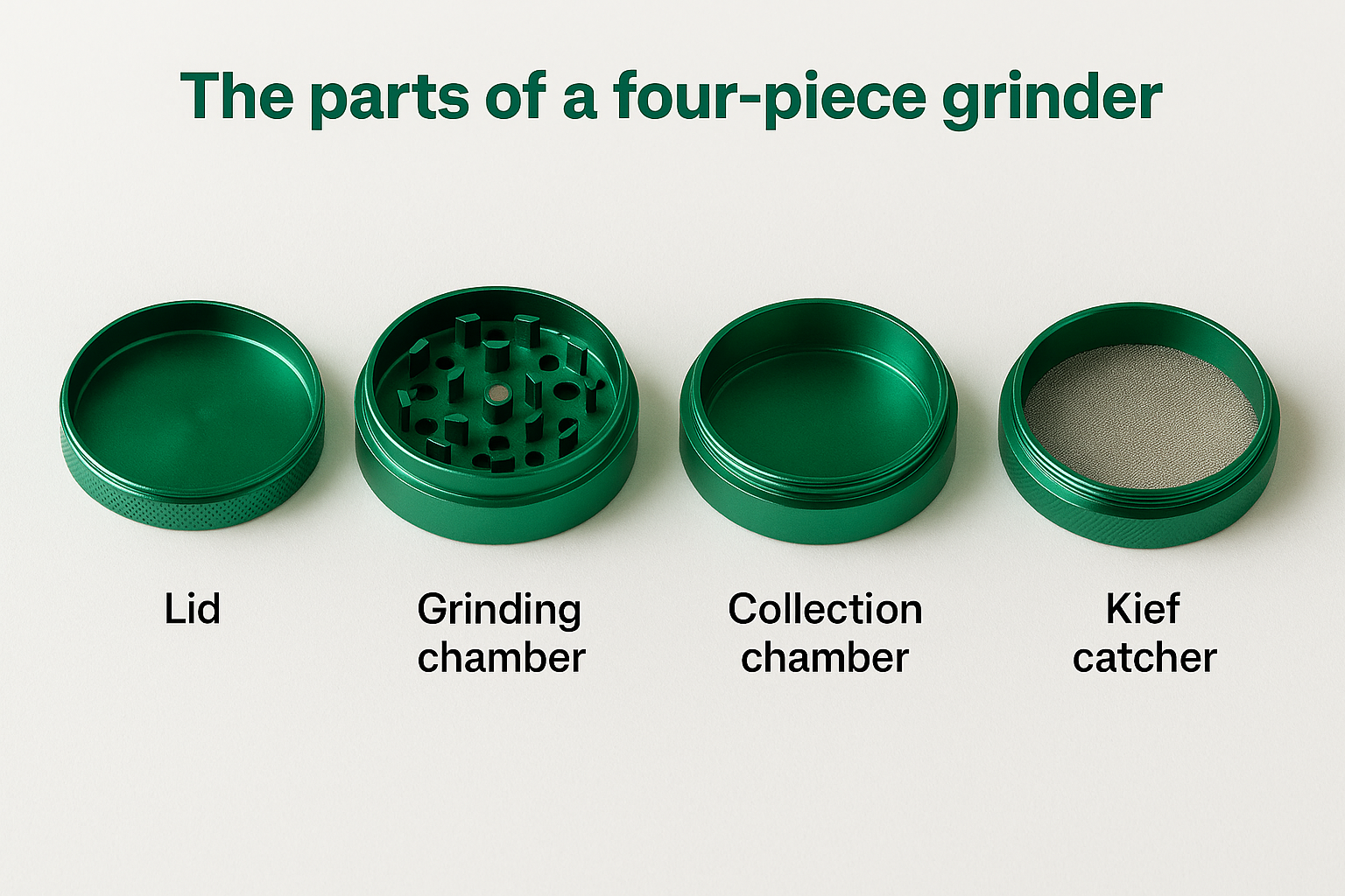 The parts of a four-piece grinder