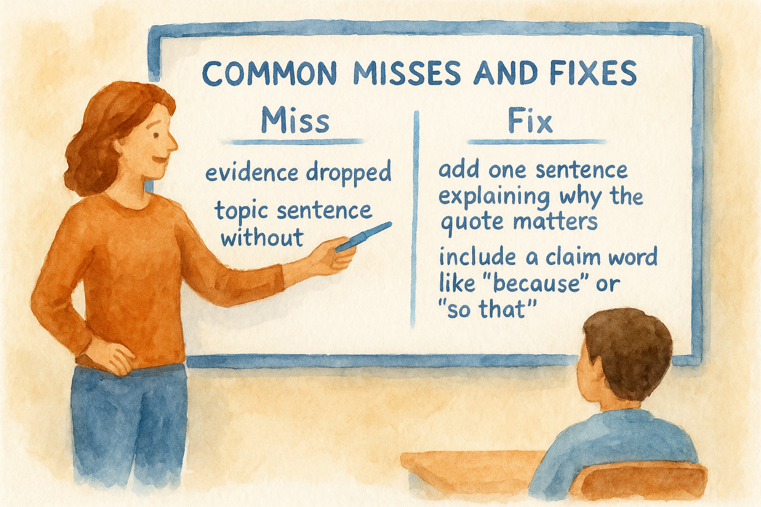 The "common misses and fixes" board routine