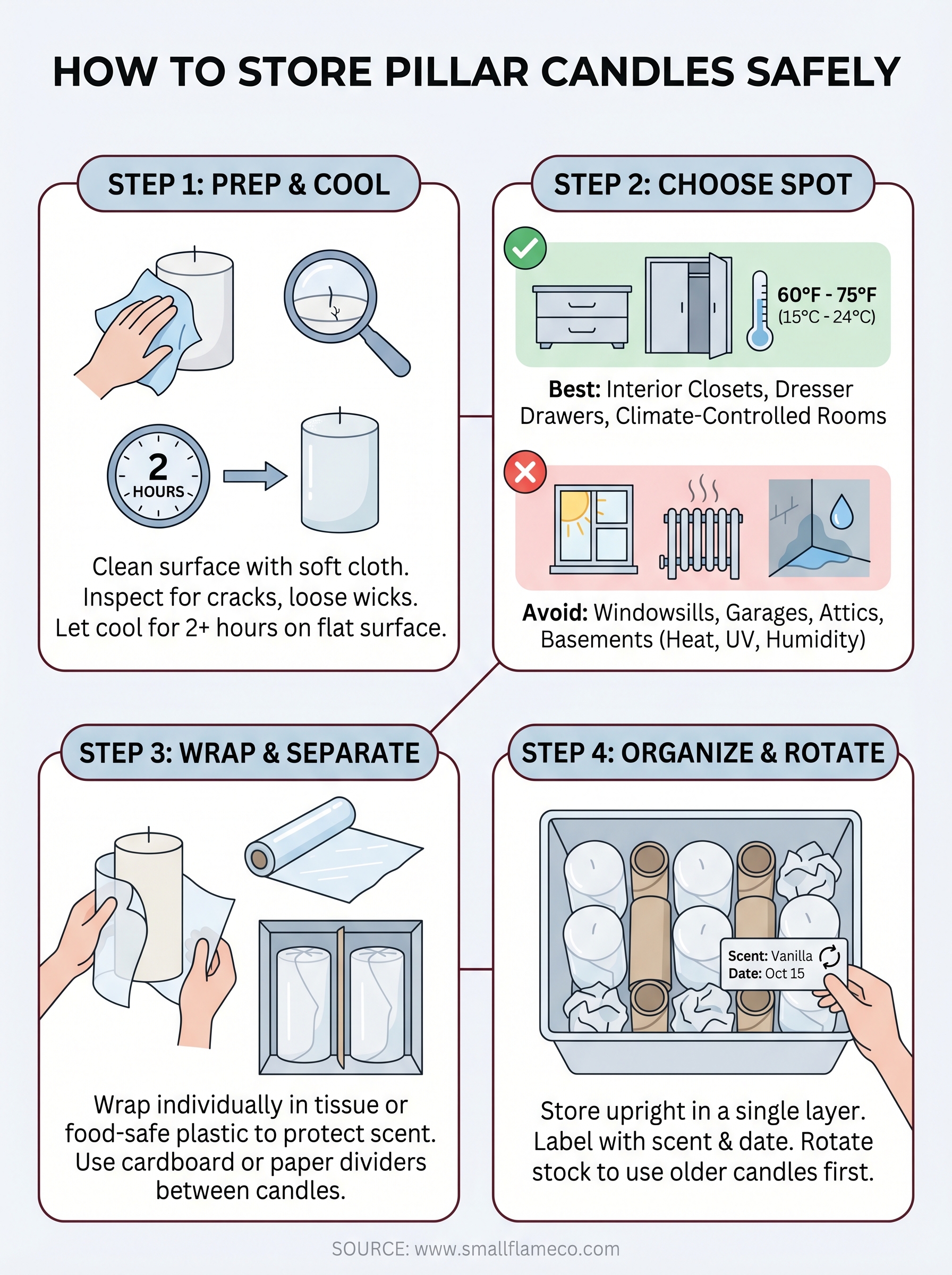 how to store pillar candles infographic