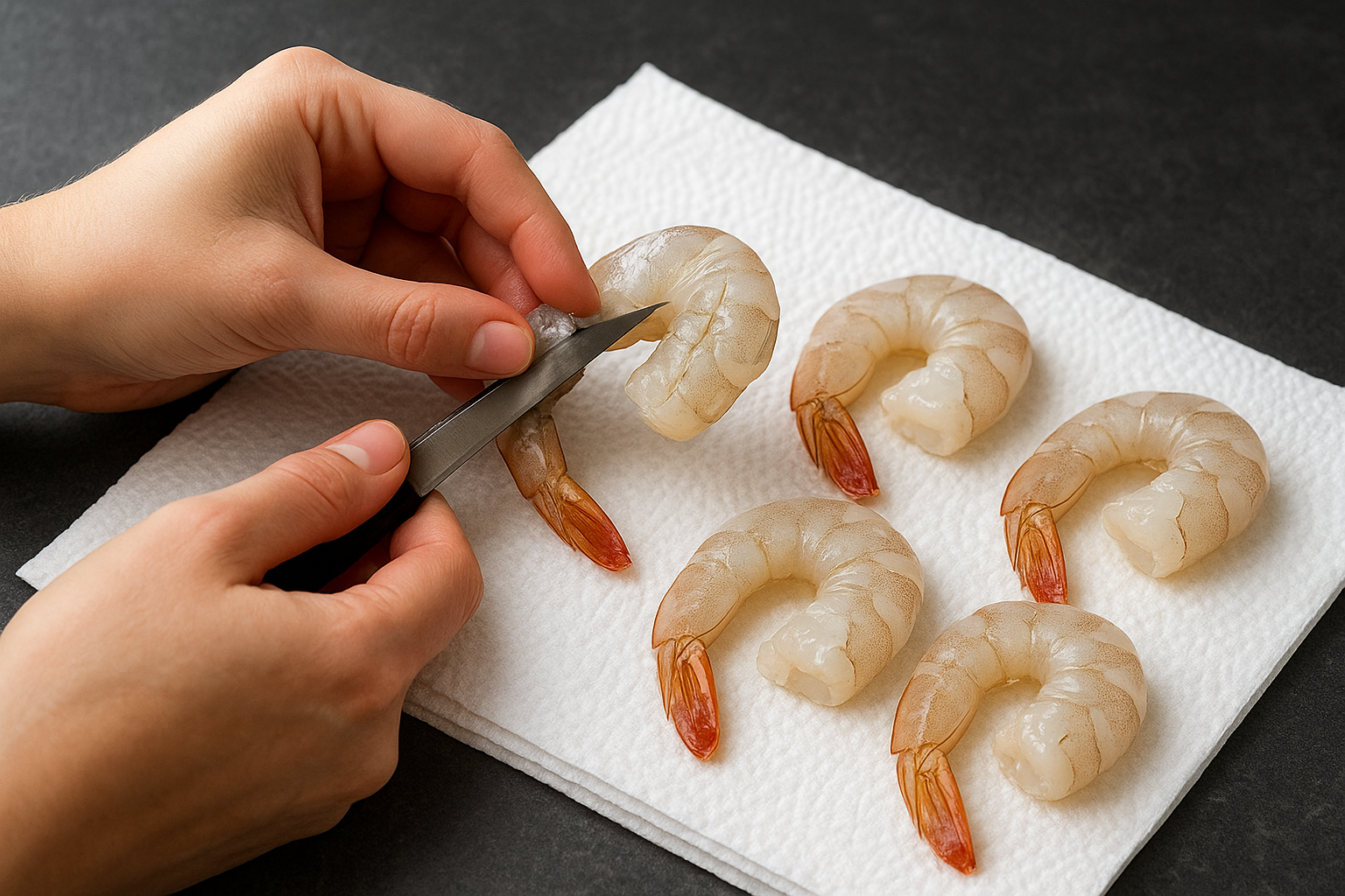 Devein and dry the shrimp properly