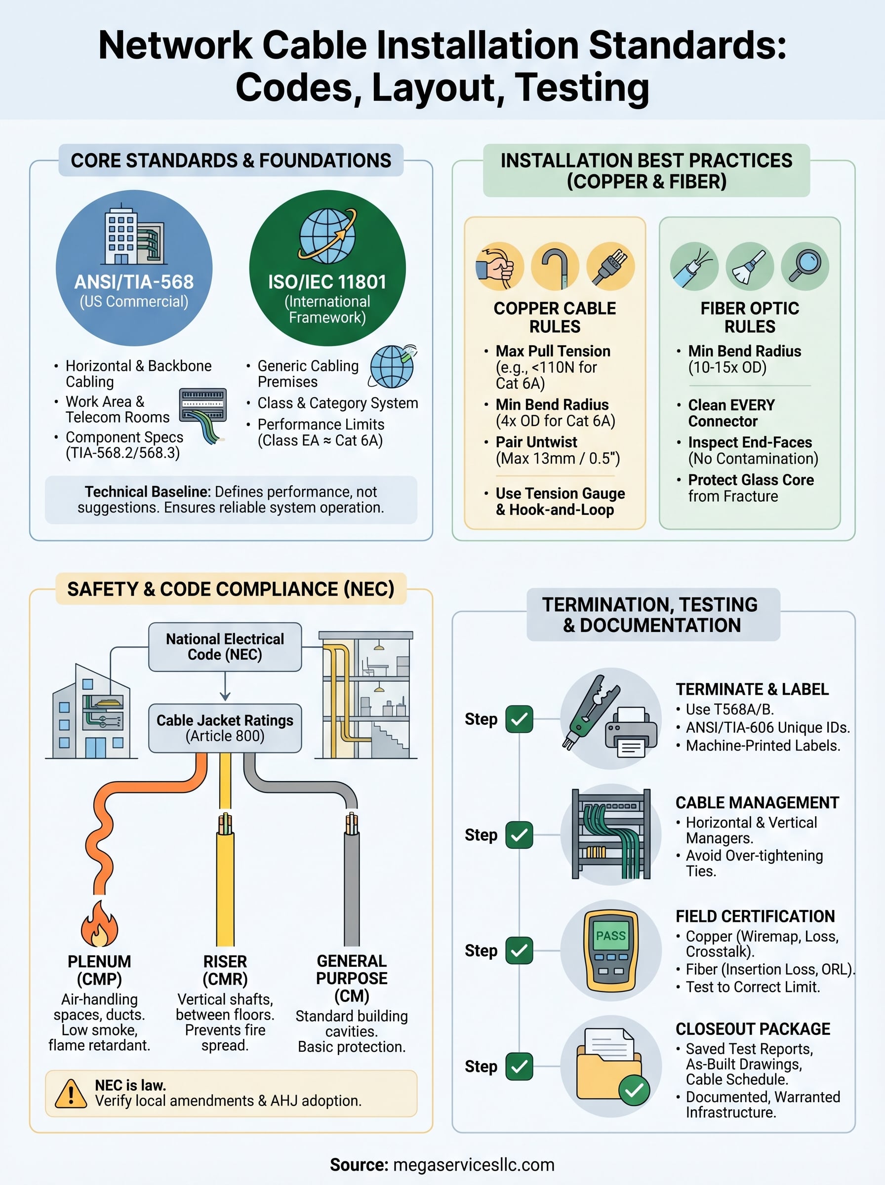 network cable installation standards infographic