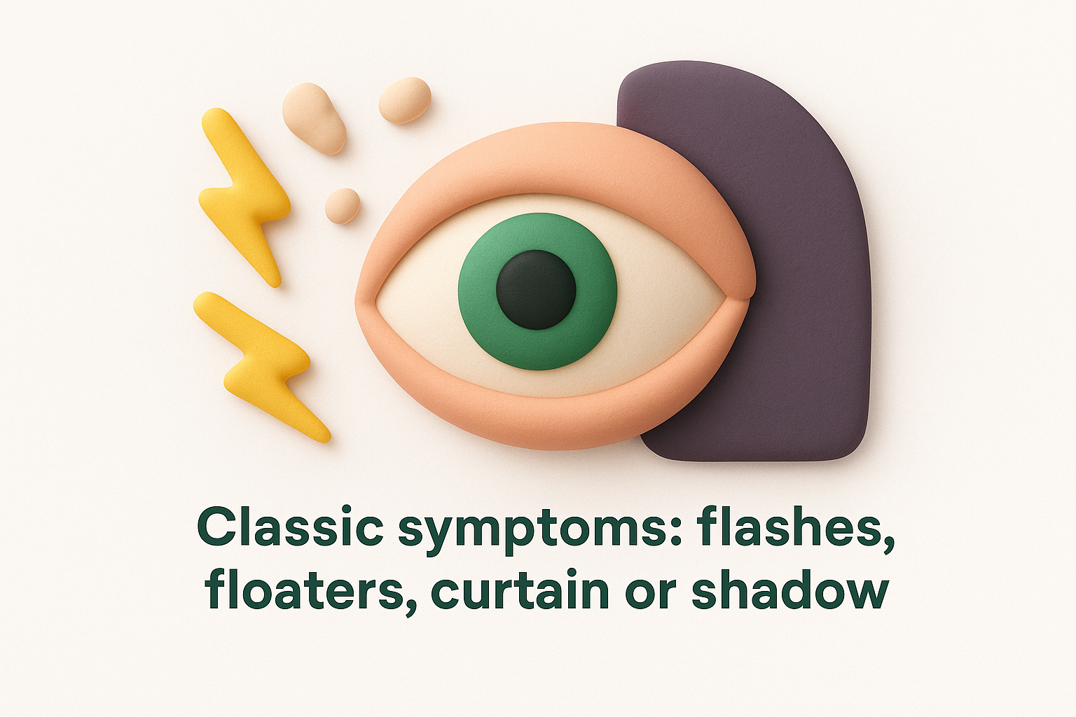 Classic symptoms: flashes, floaters, curtain or shadow