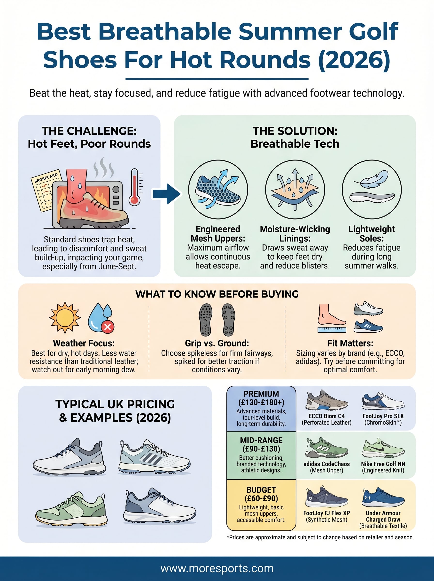 breathable summer golf shoes infographic