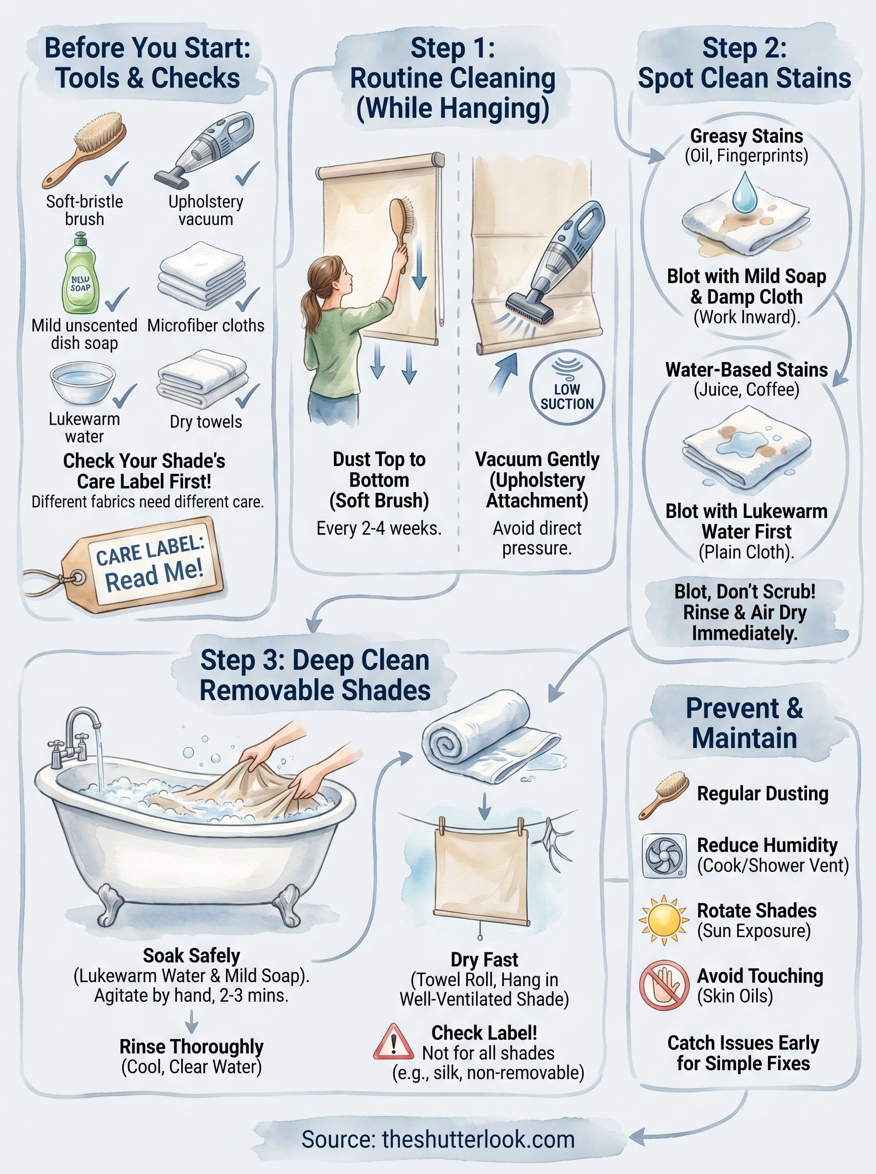 how to clean fabric window shades infographic