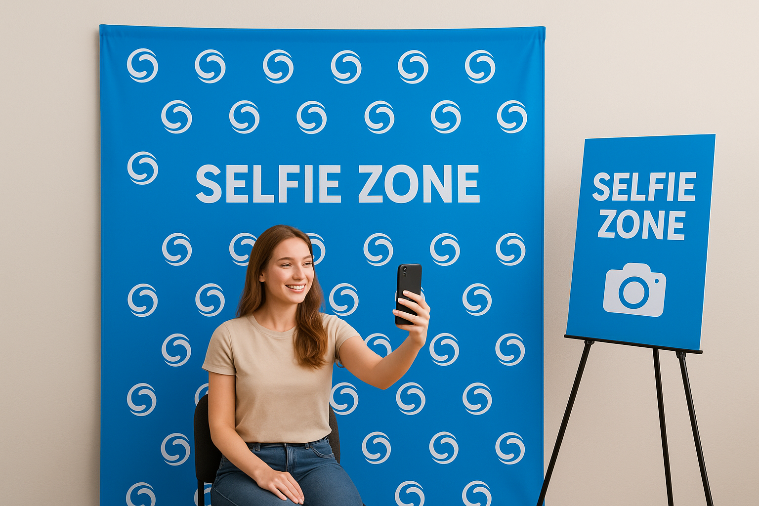 5. Photo backdrop wall and selfie zone signage