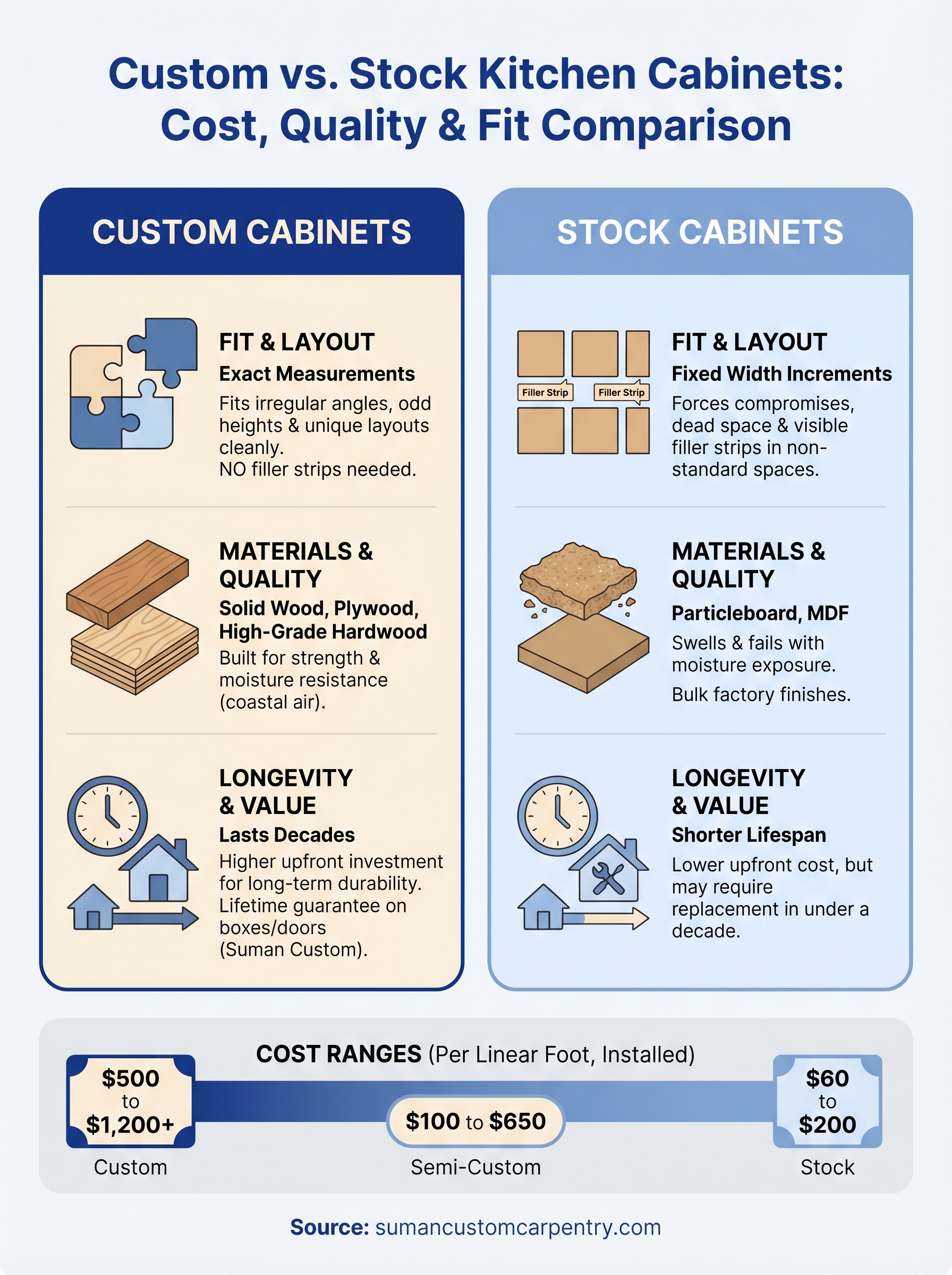 custom kitchen cabinets vs stock cabinets infographic