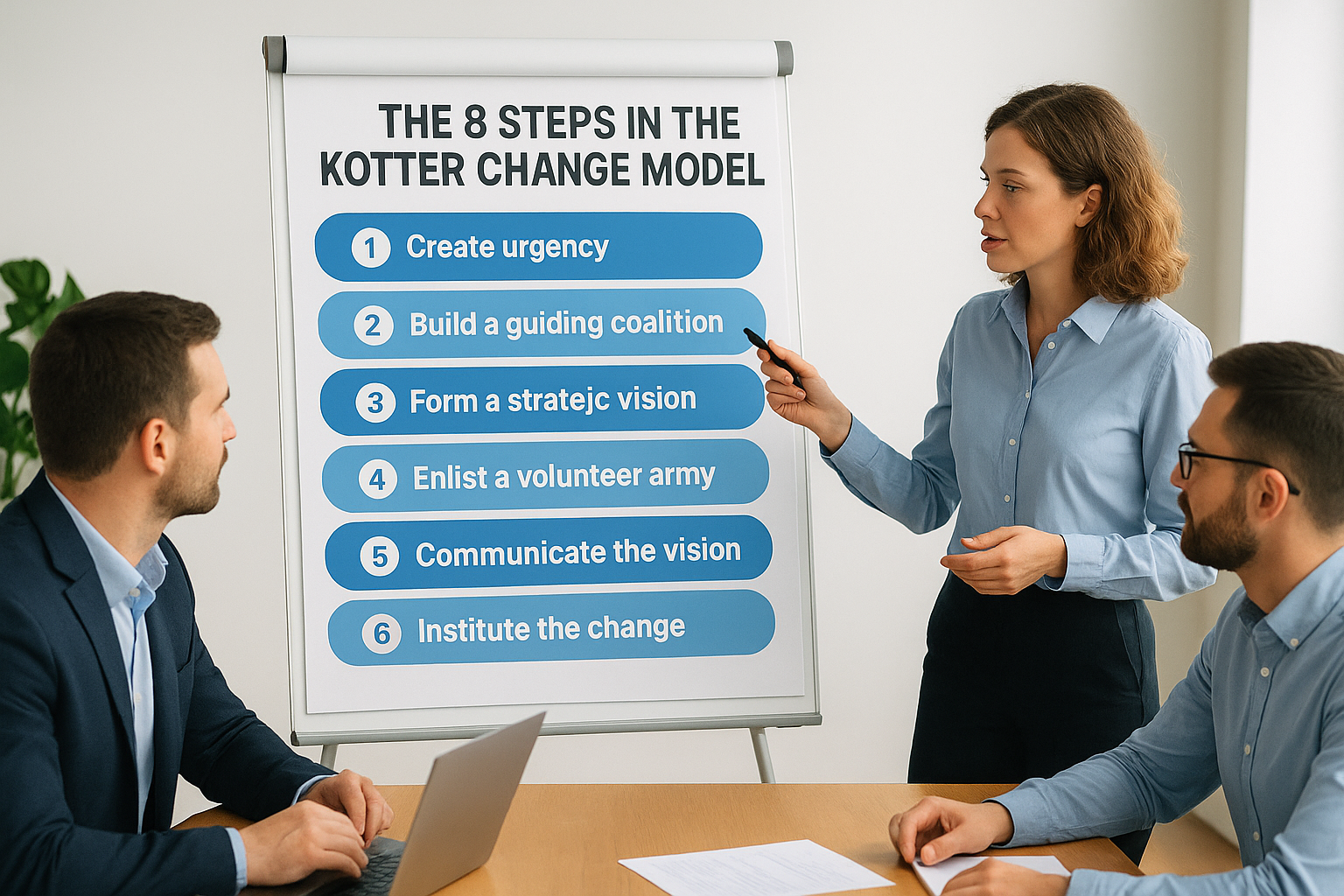 The 8 steps in the Kotter change model