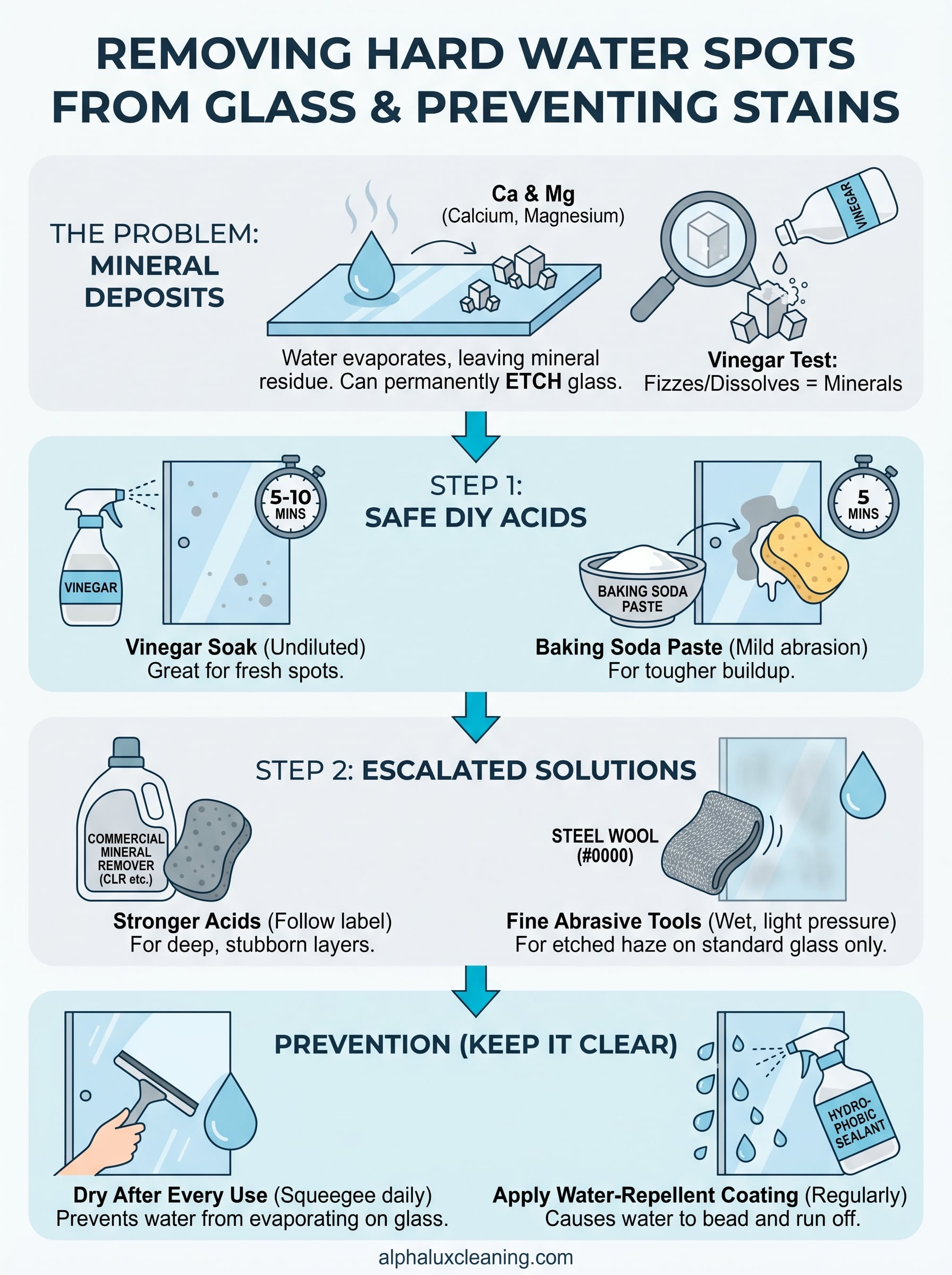 how to remove hard water spots from glass infographic