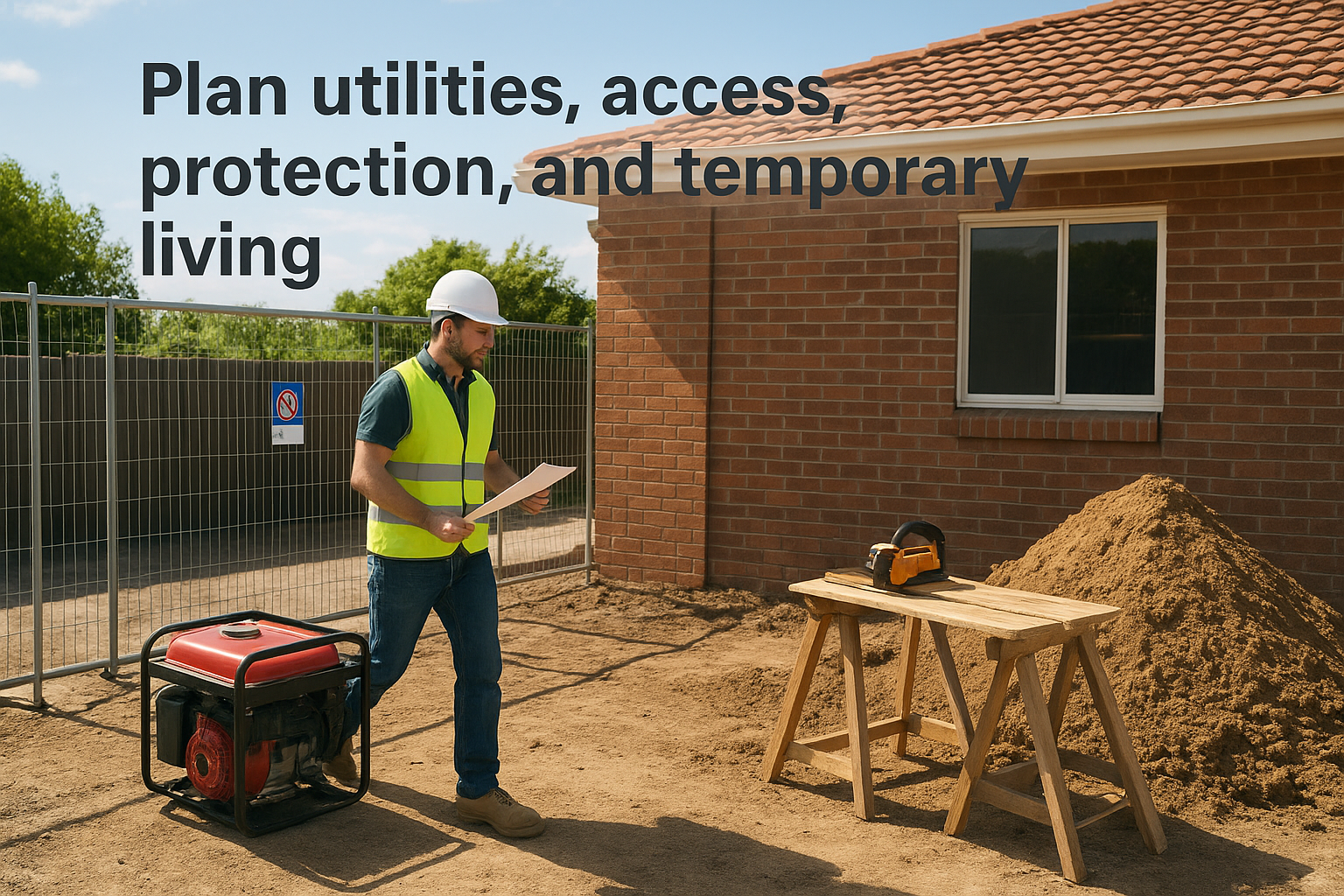 Plan utilities, access, protection, and temporary living