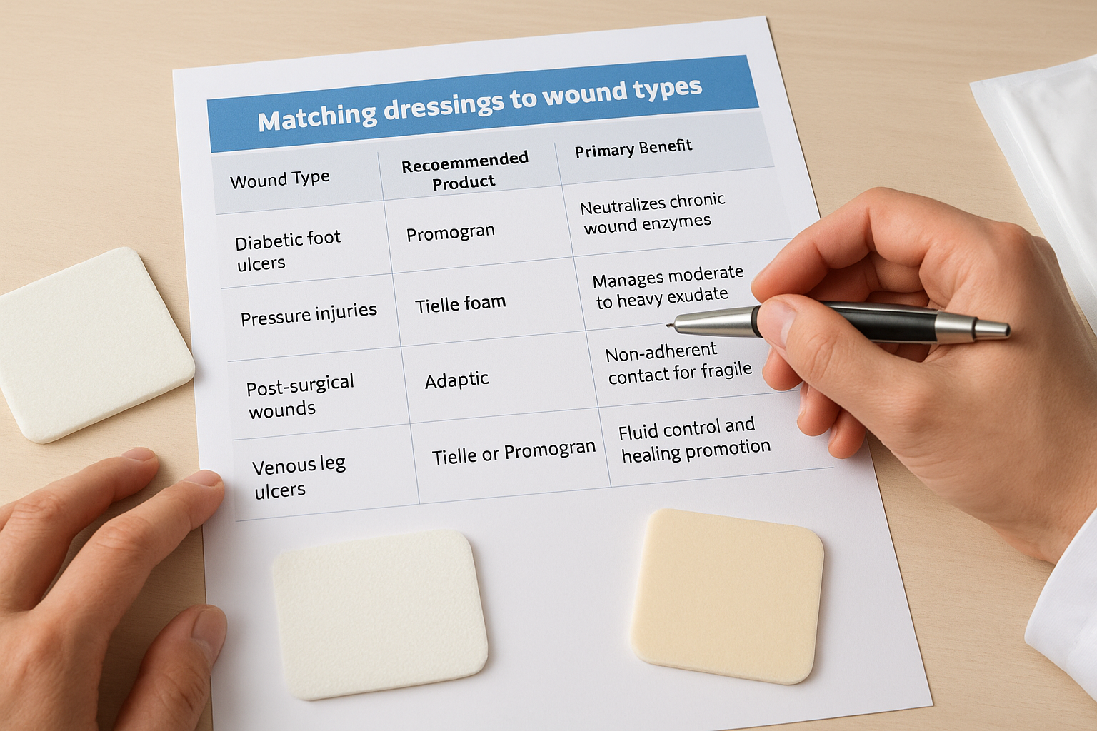 Matching dressings to wound type