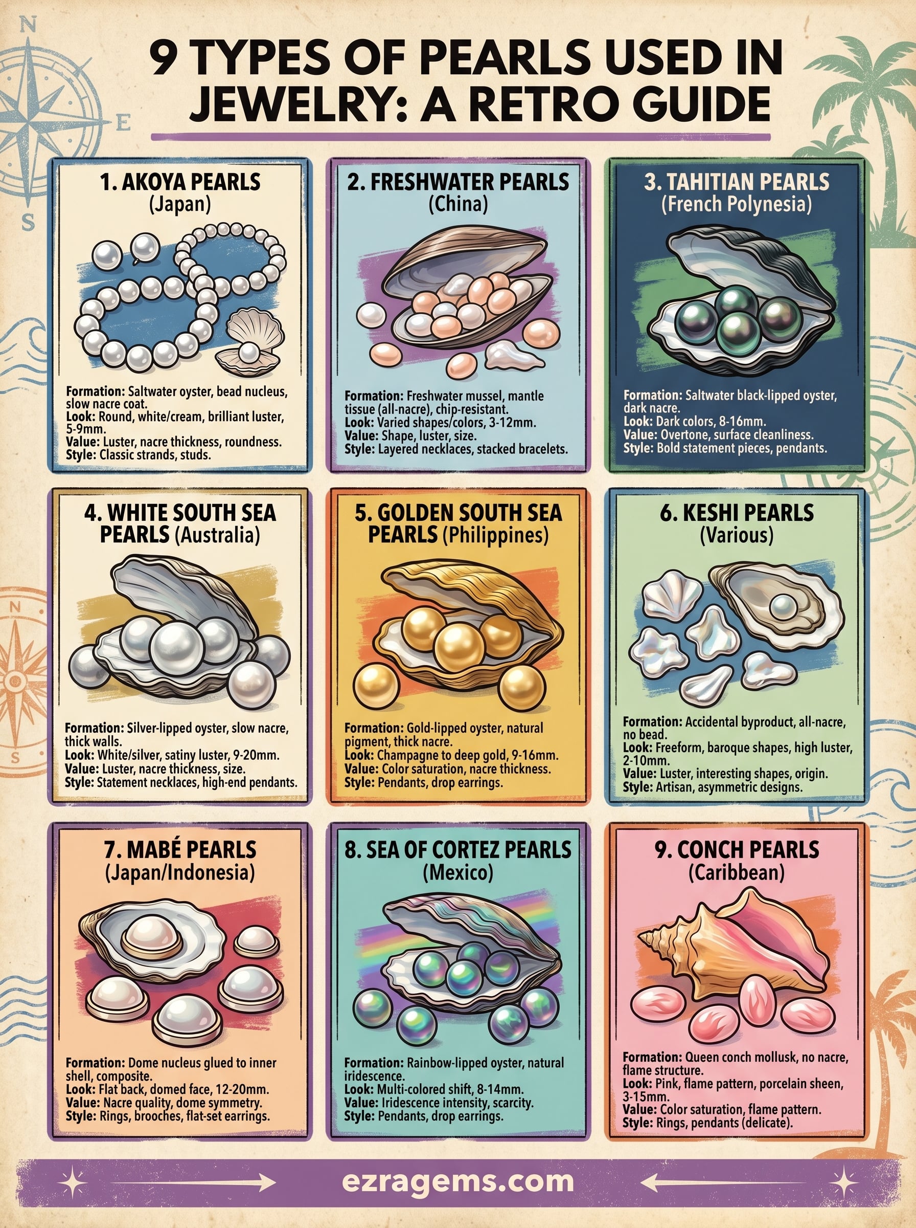 types of pearls used in jewelry infographic