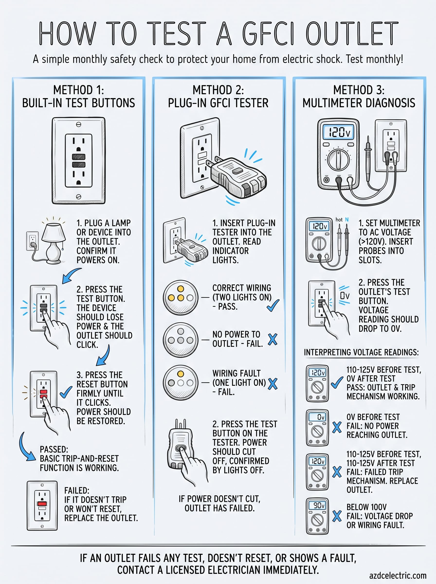 How To Test A GFCI Outlet: Buttons, Tester & Multimeter ⚡ AZ DC Electric