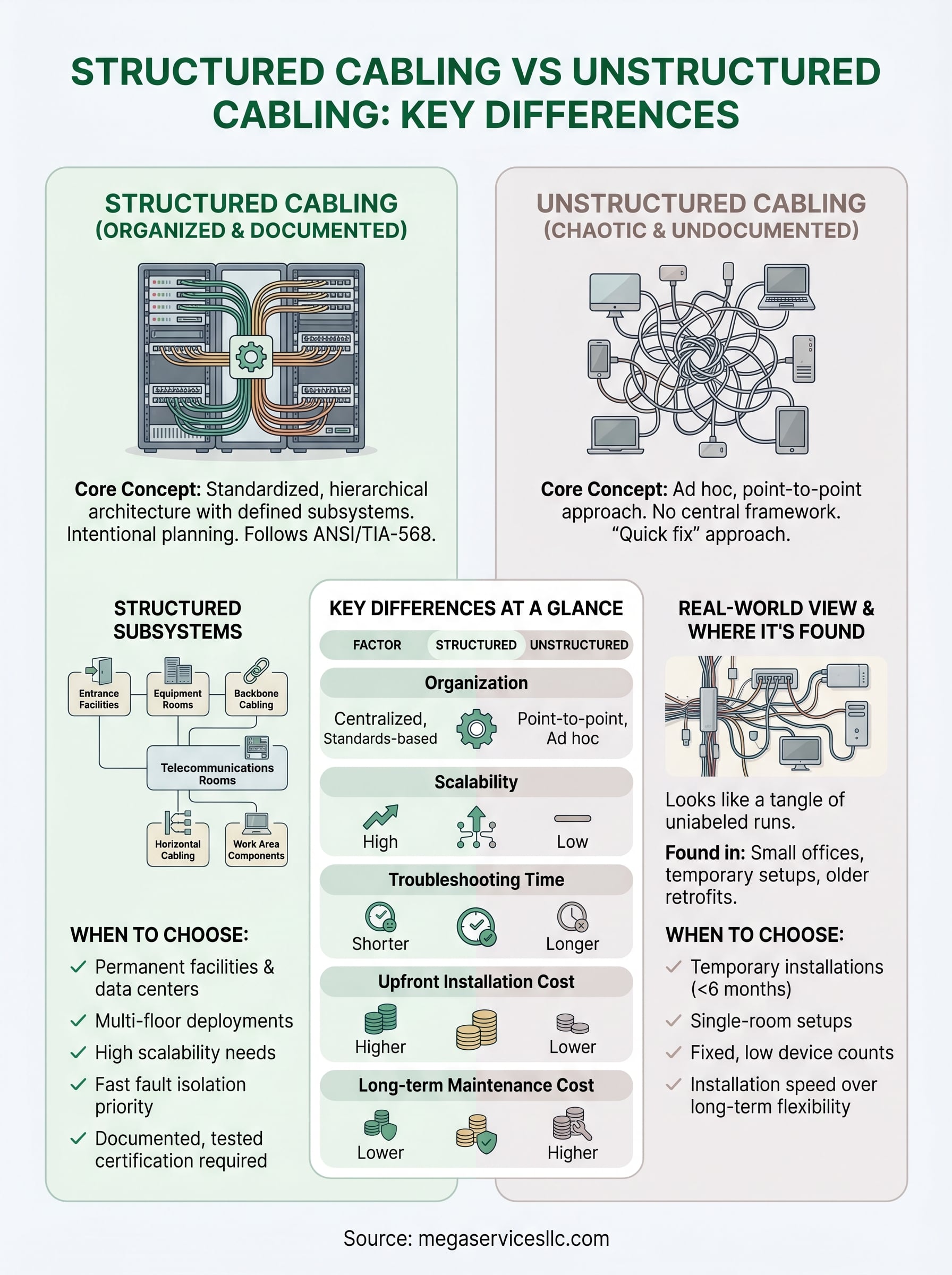 structured cabling vs unstructured cabling infographic