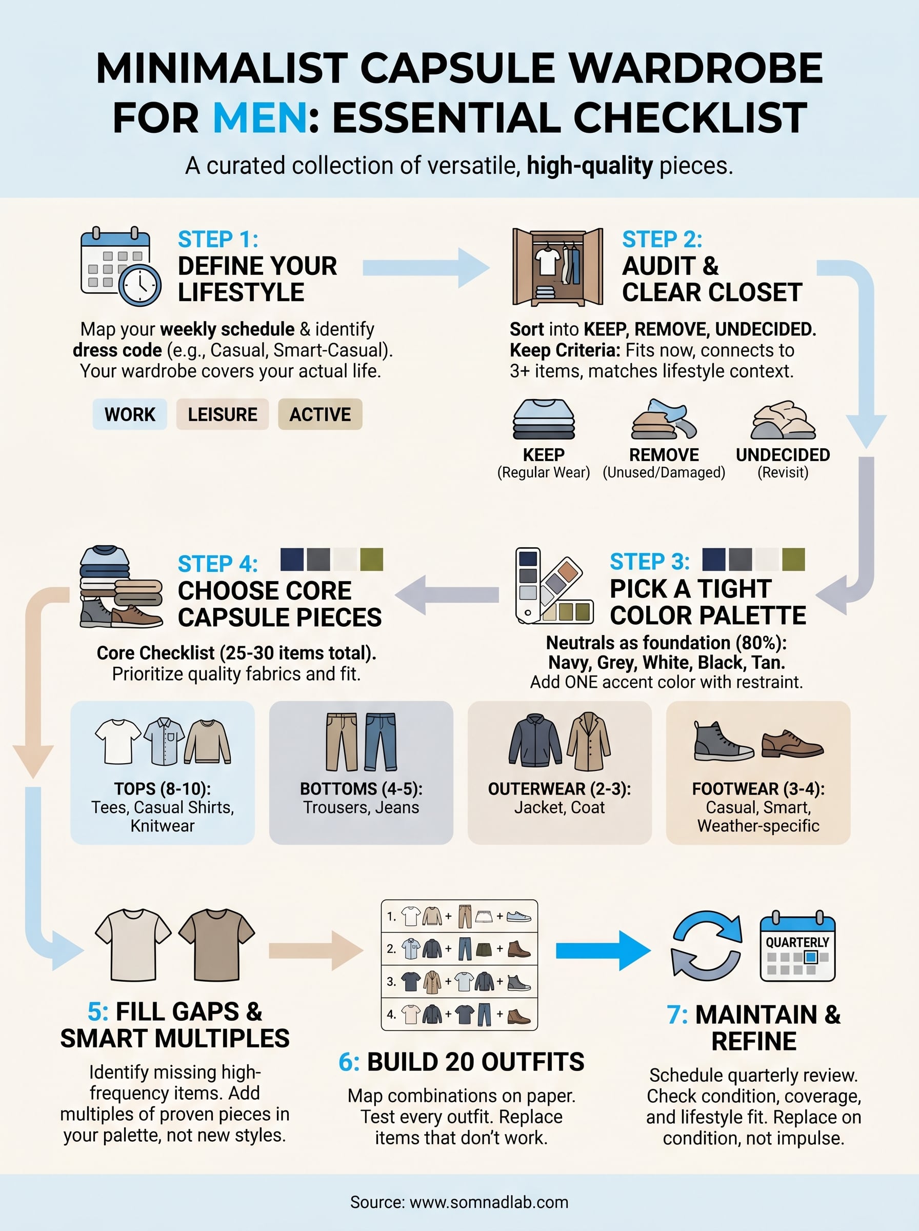 minimalist capsule wardrobe men infographic