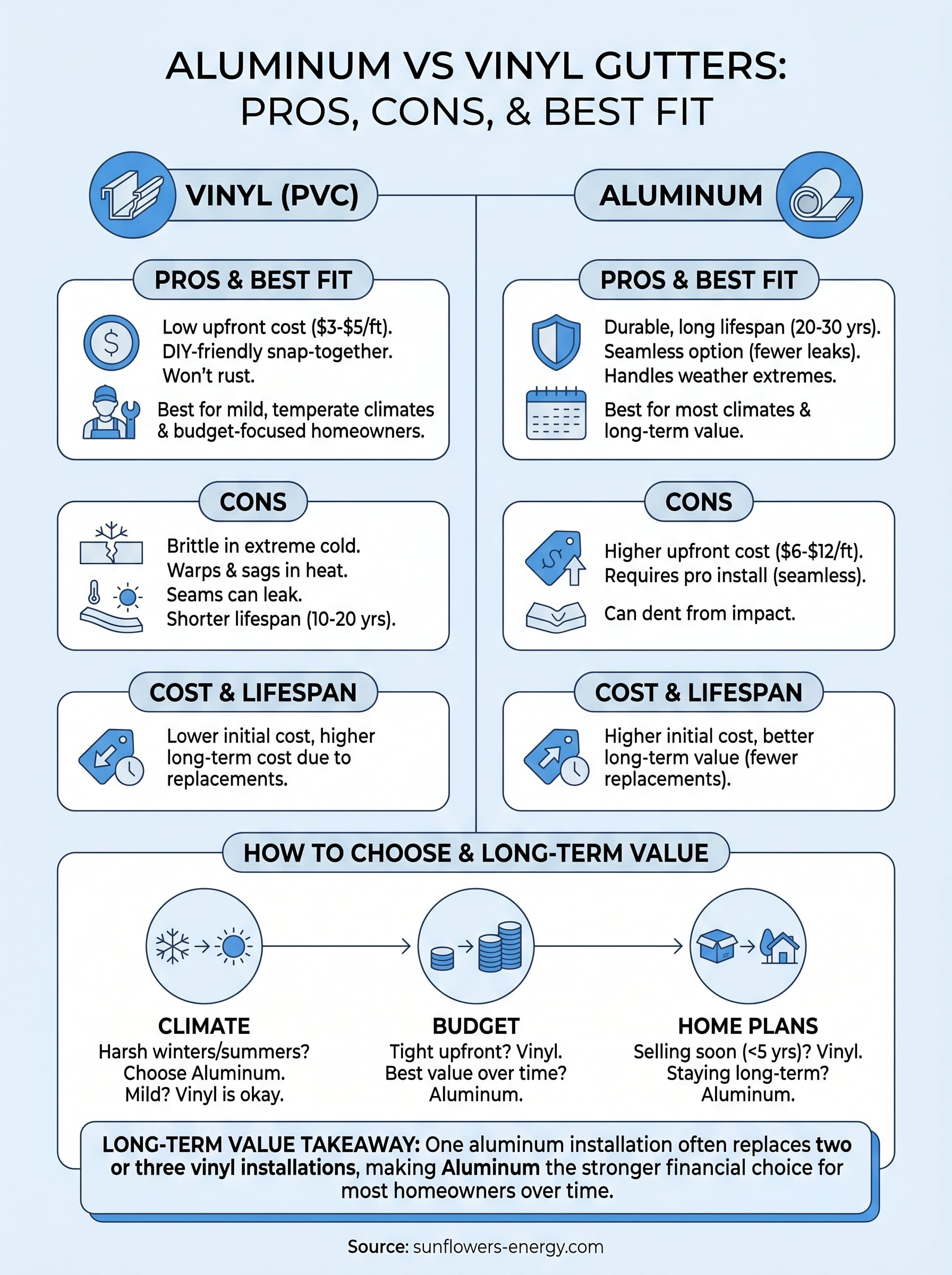 aluminum vs vinyl gutters infographic