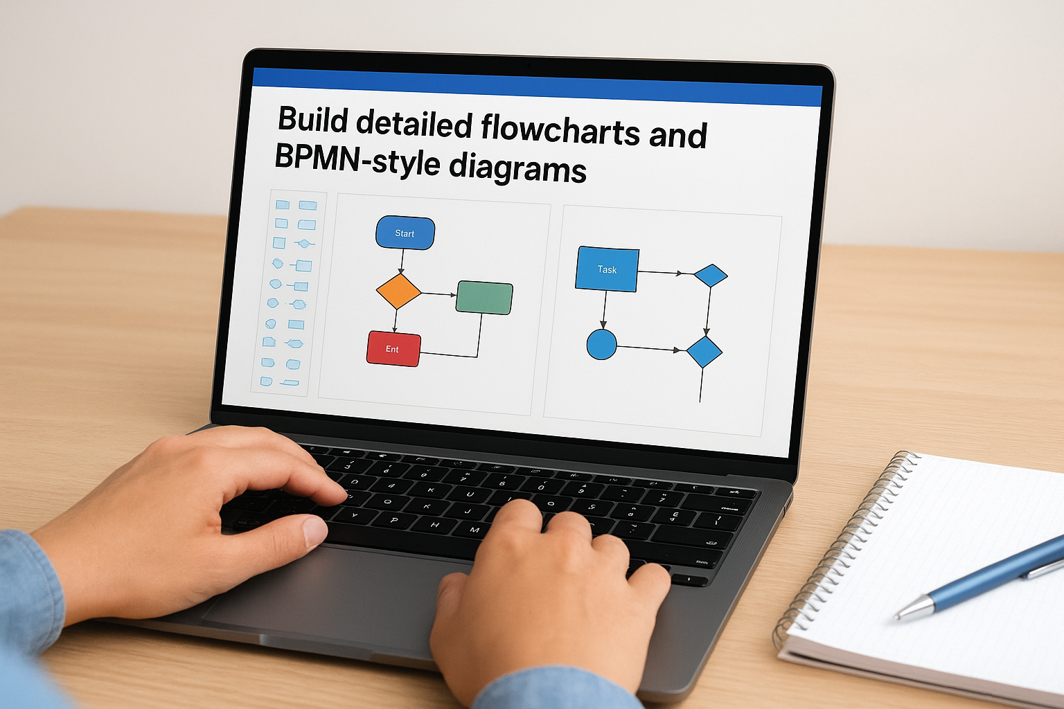 Build detailed flowcharts and BPMN-style diagrams
