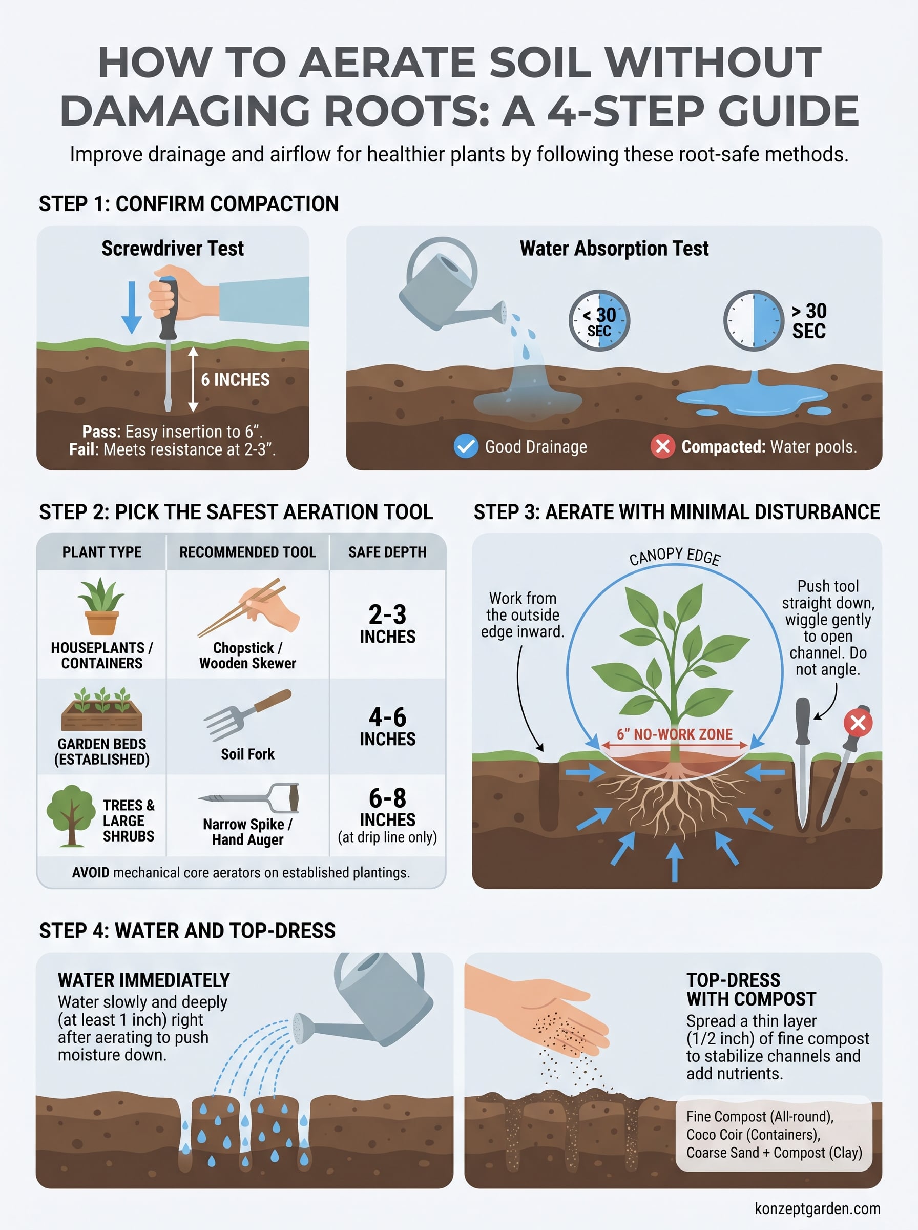 how to aerate soil without damaging roots infographic