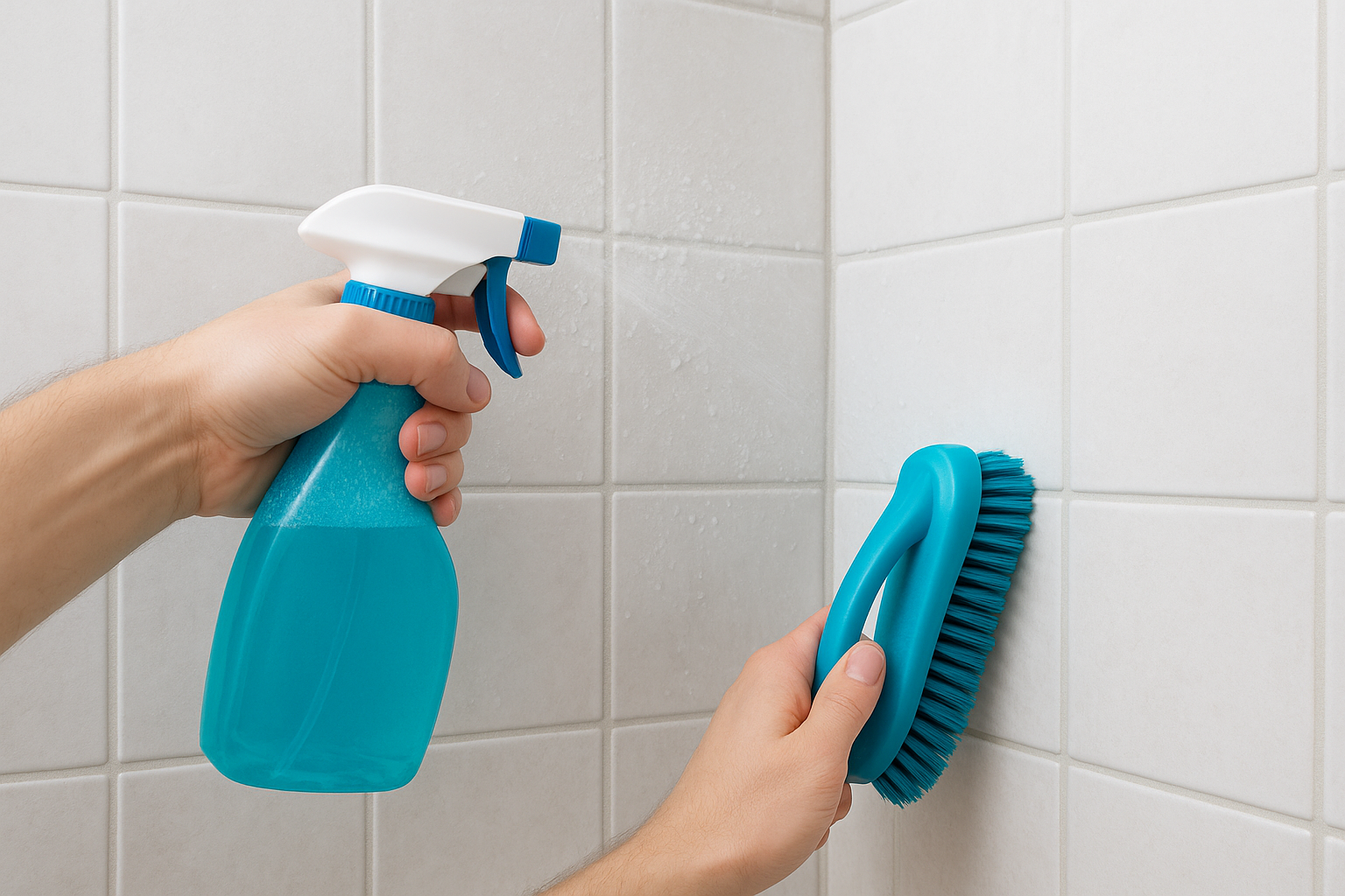 Apply cleaner to the tile and grout lines