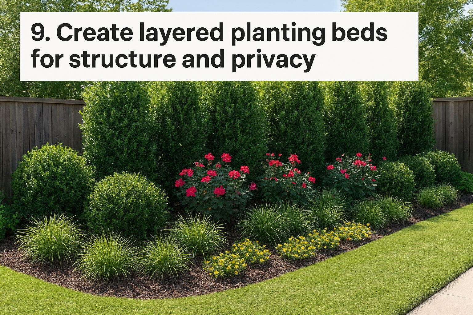 9. Create layered planting beds for structure and privacy