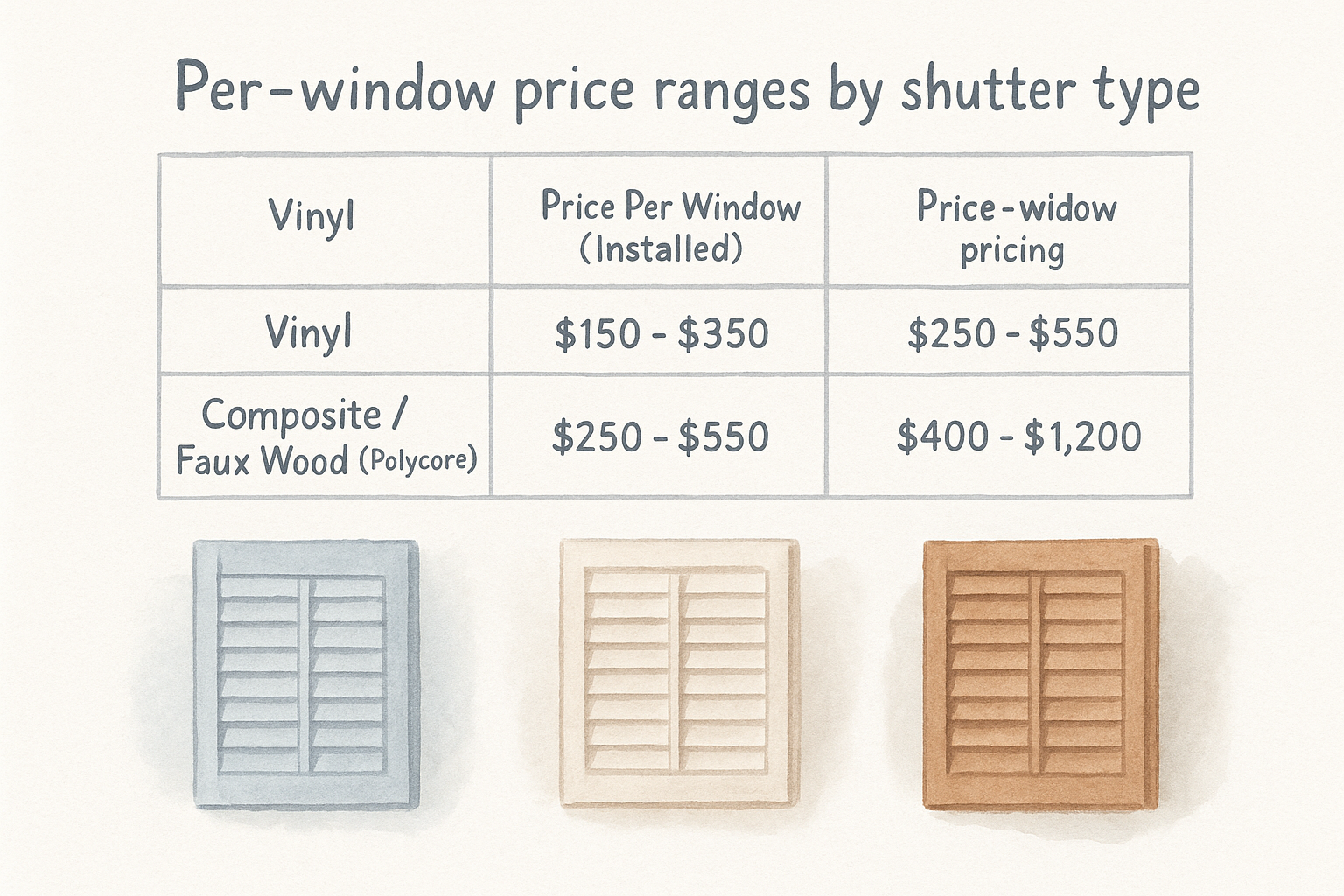 Per-window price ranges by shutter type
