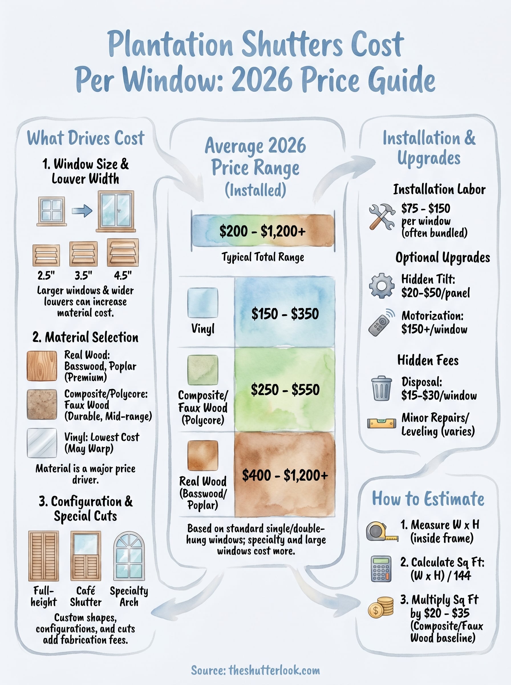 plantation shutters cost per window infographic