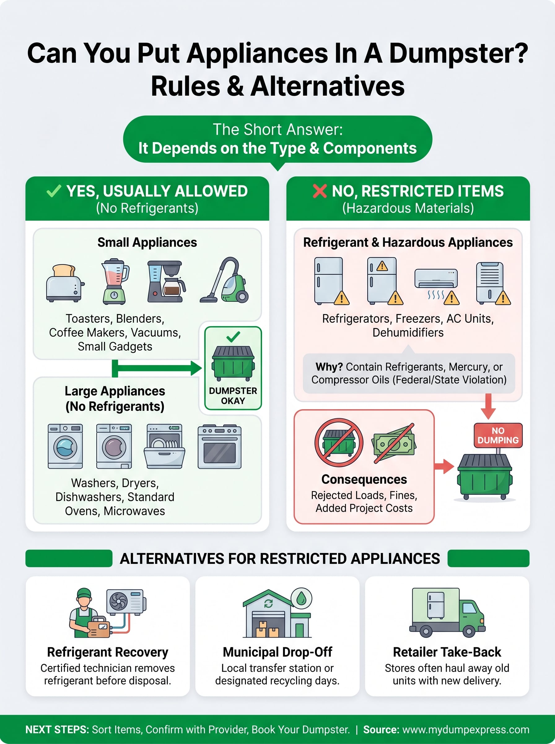 can you put appliances in a dumpster infographic