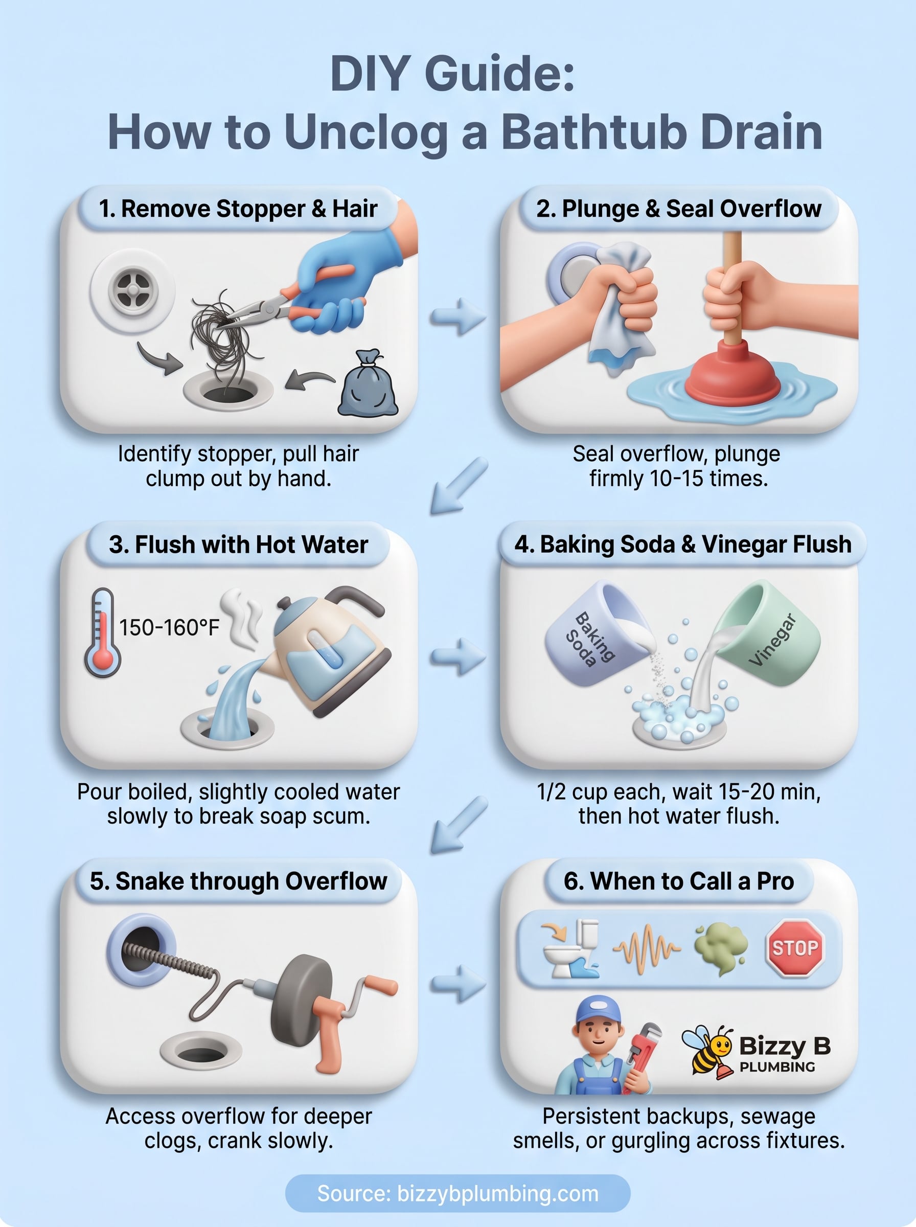 how to unclog a bathtub drain infographic