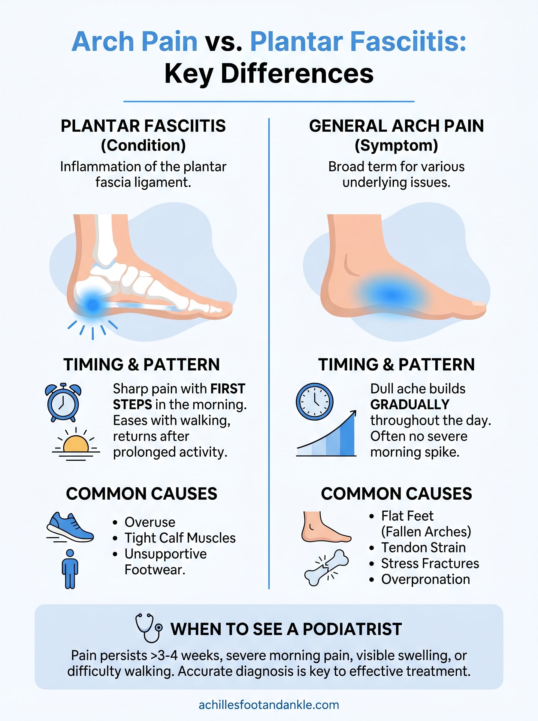 arch pain vs plantar fasciitis infographic