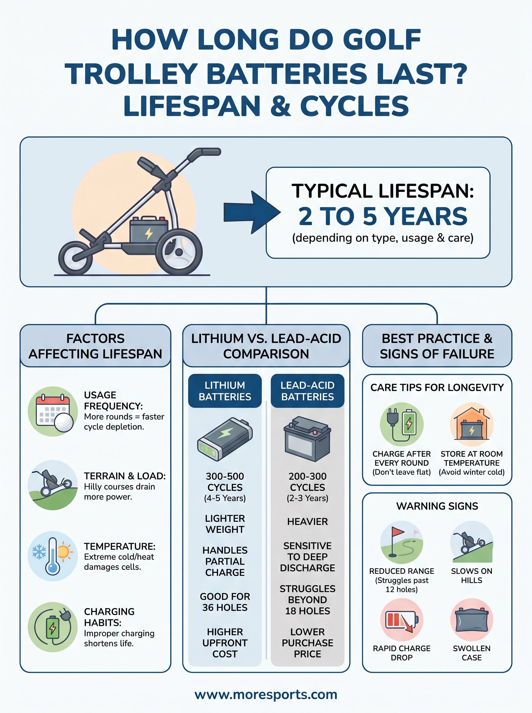 how long do golf trolley batteries last infographic