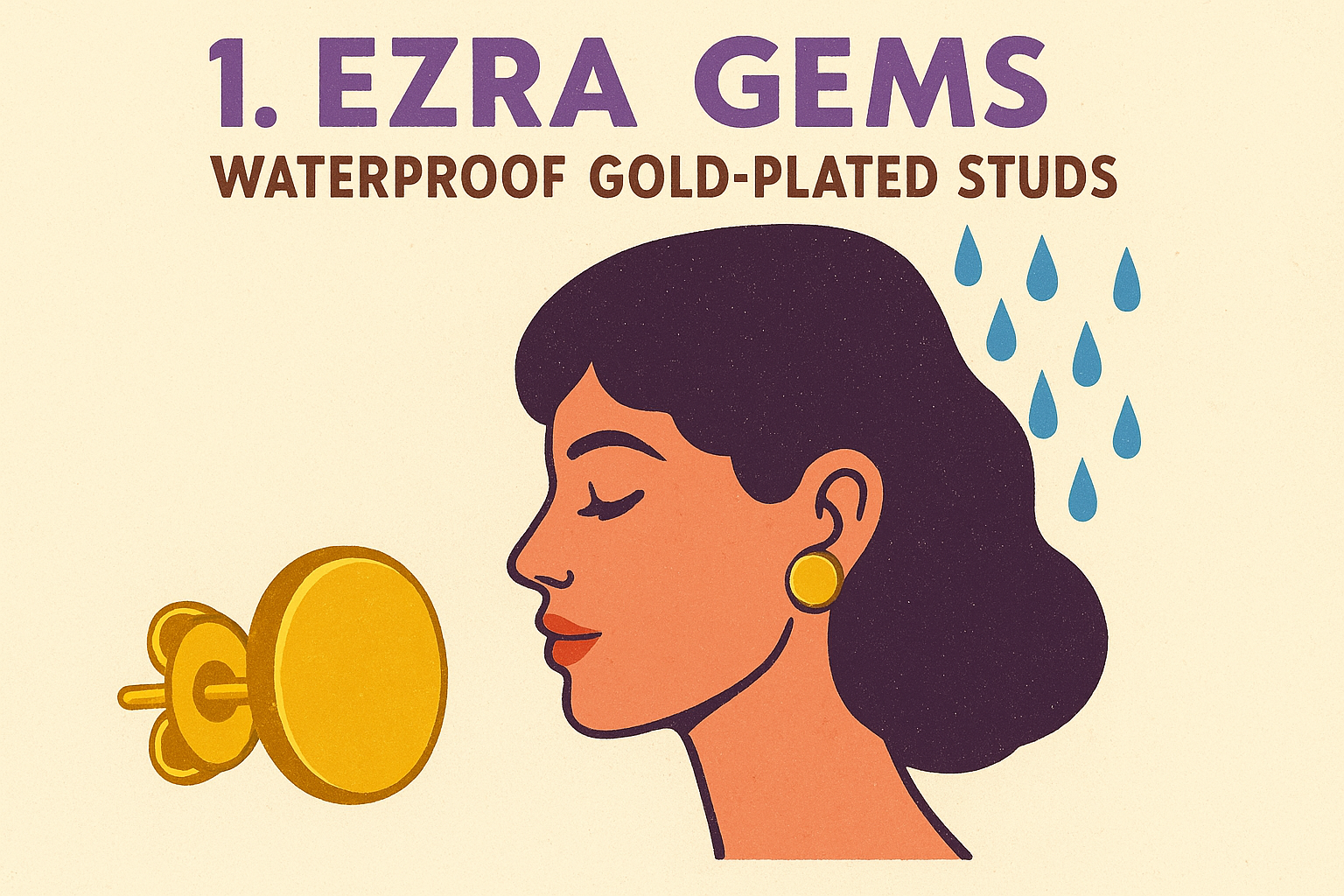 1. Clous d'oreilles plaqués or étanches Ezra Gems