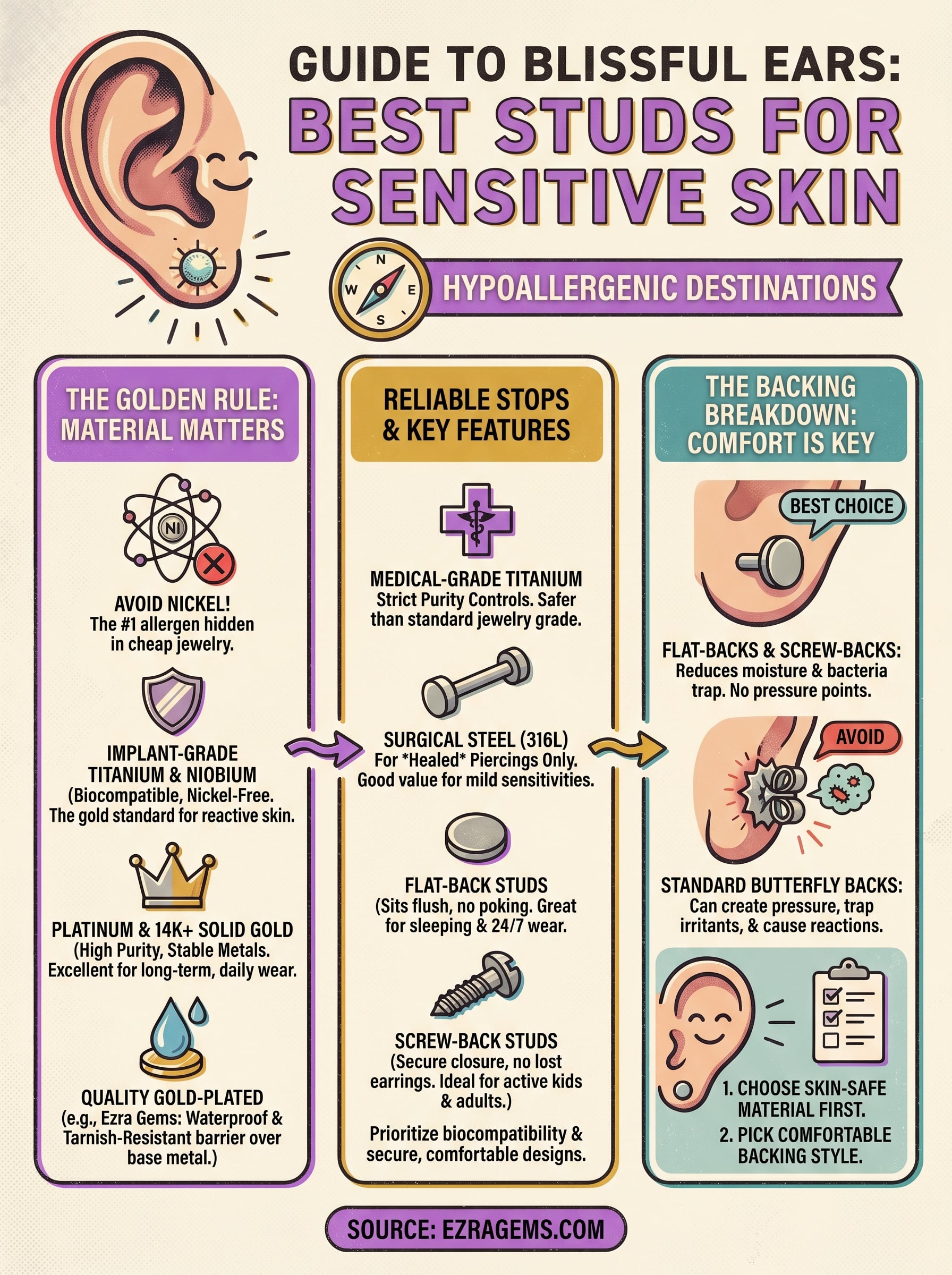 best stud earrings for sensitive ears infographic