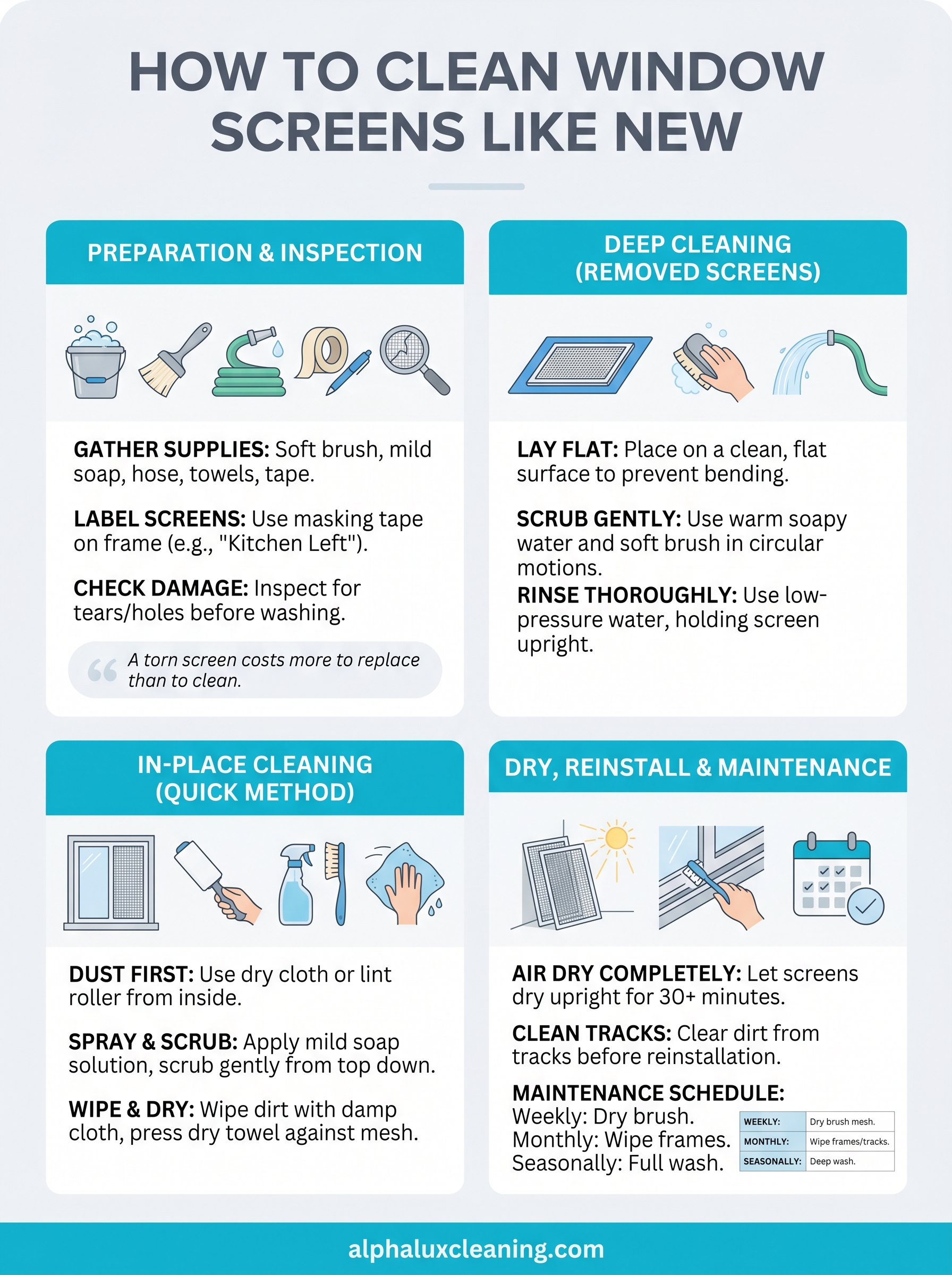 how to clean window screens infographic