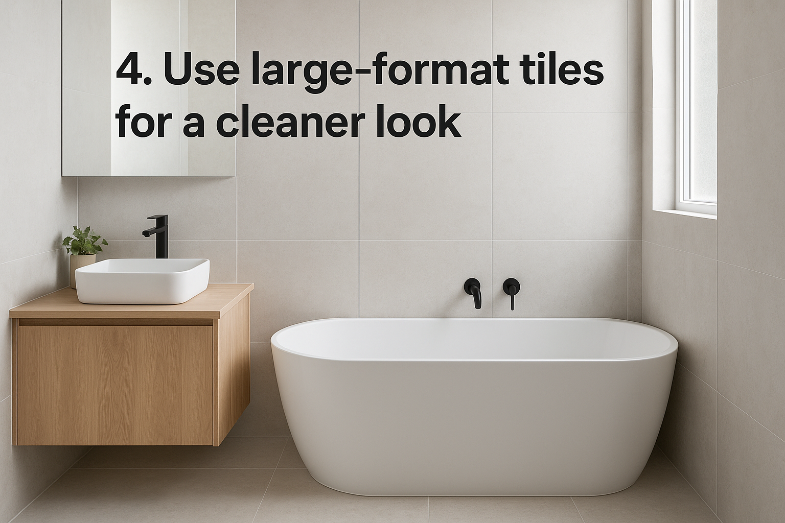 4. Use large-format tiles for a cleaner look