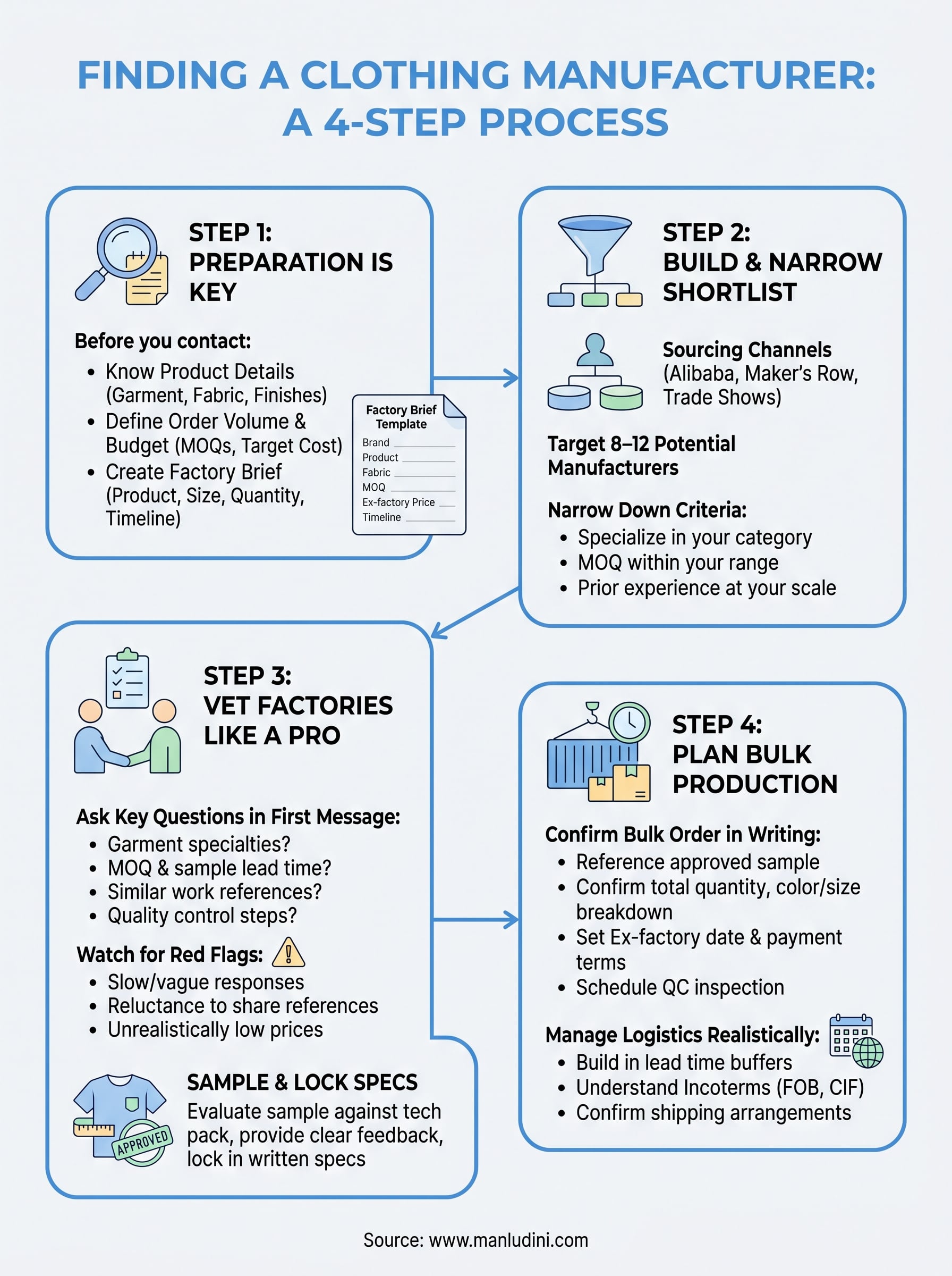 how to find a clothing manufacturer infographic