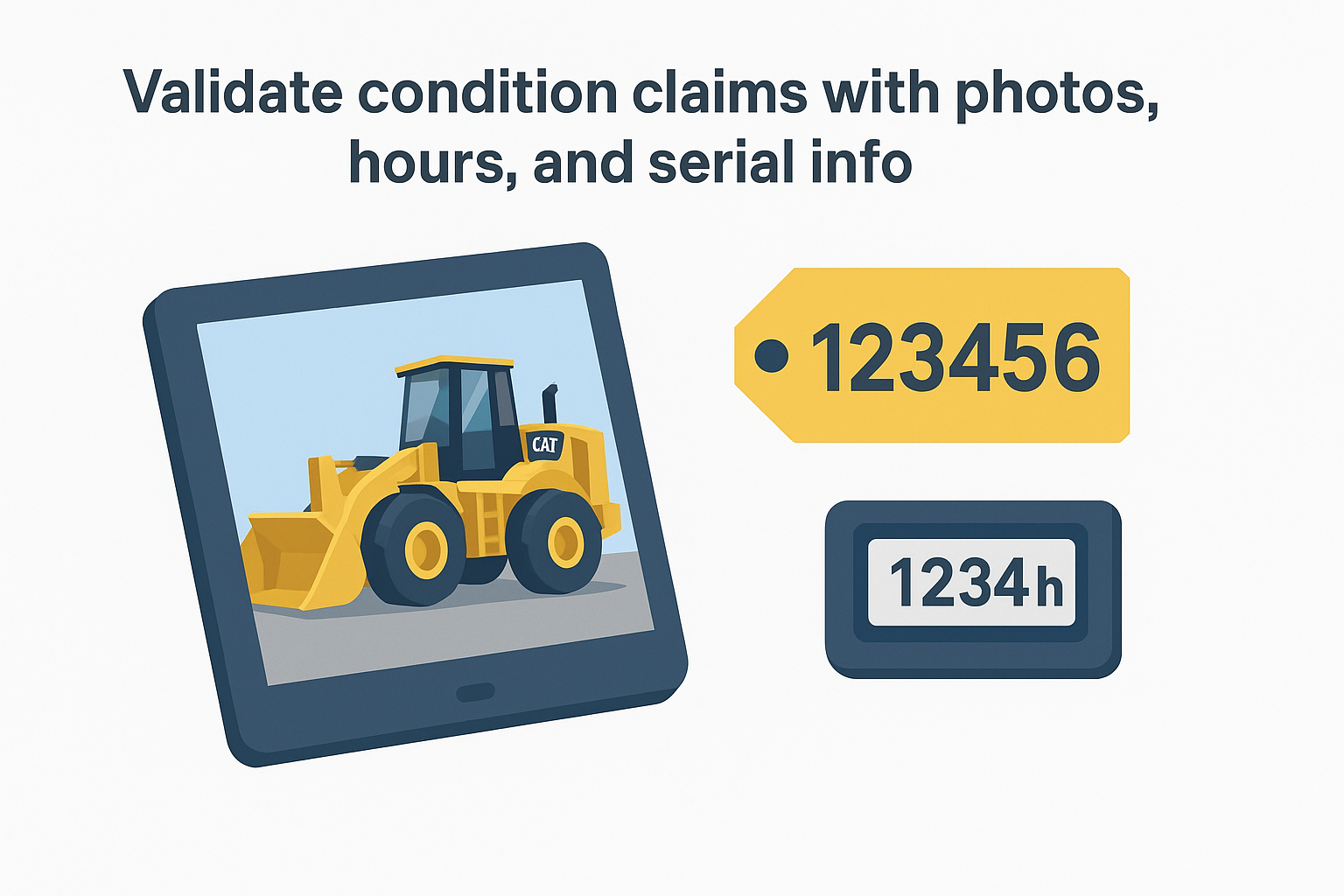 Validate condition claims with photos, hours, and serial info