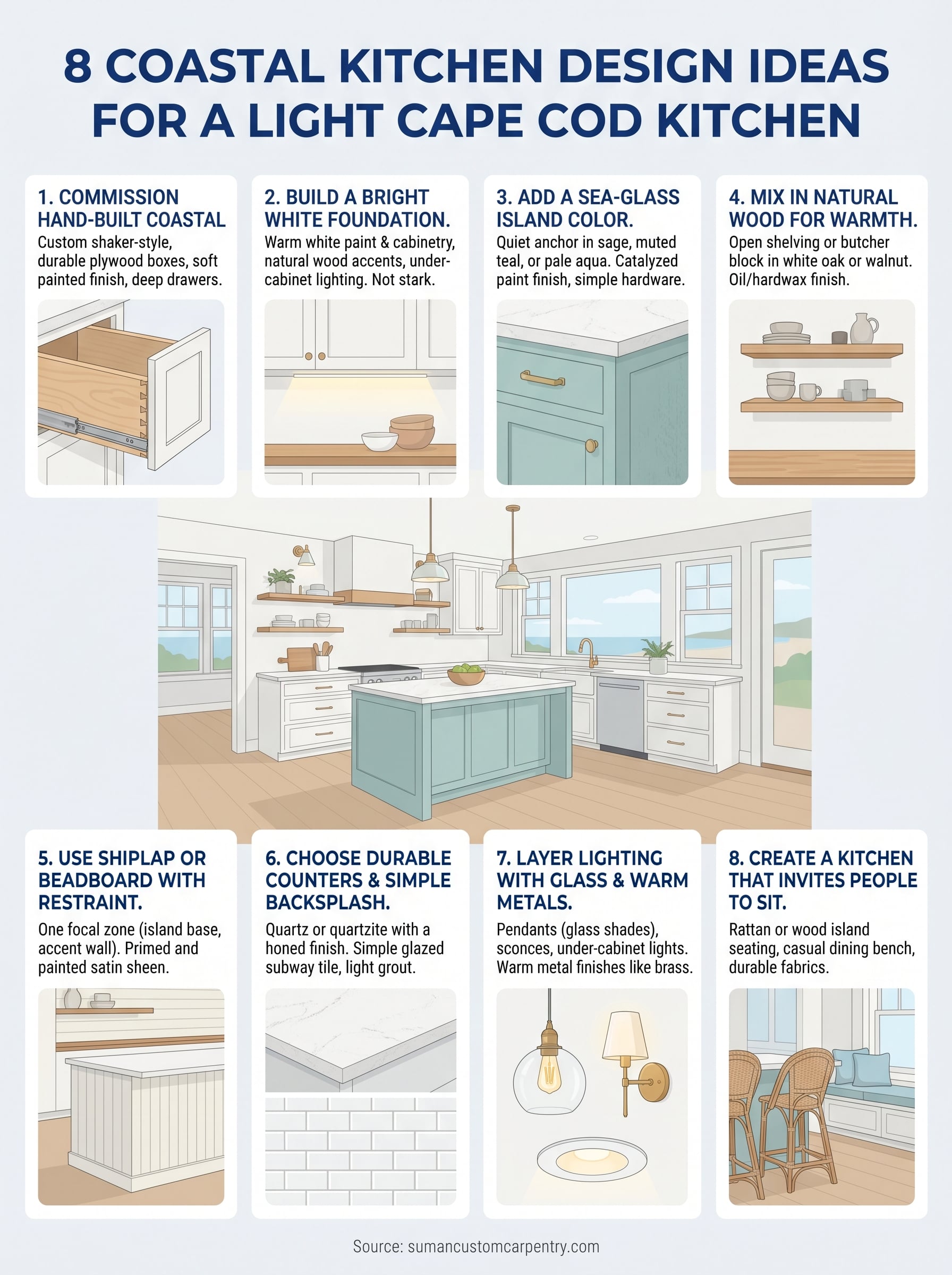 coastal kitchen design ideas infographic