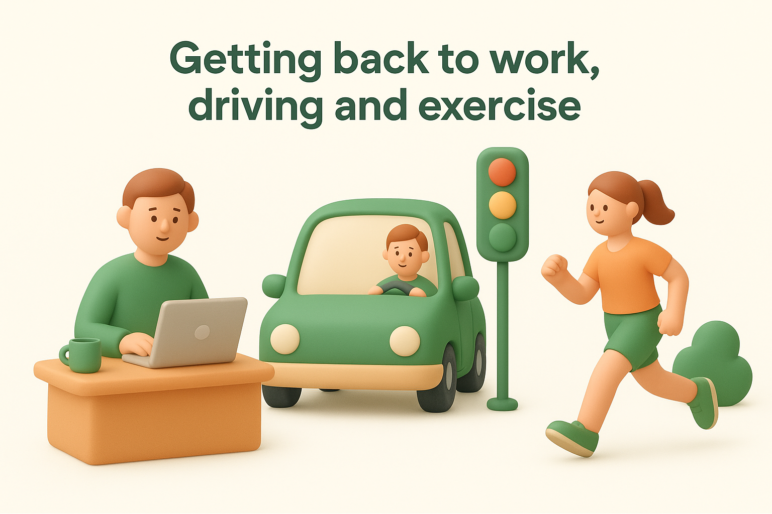 Getting back to work, driving and exercise