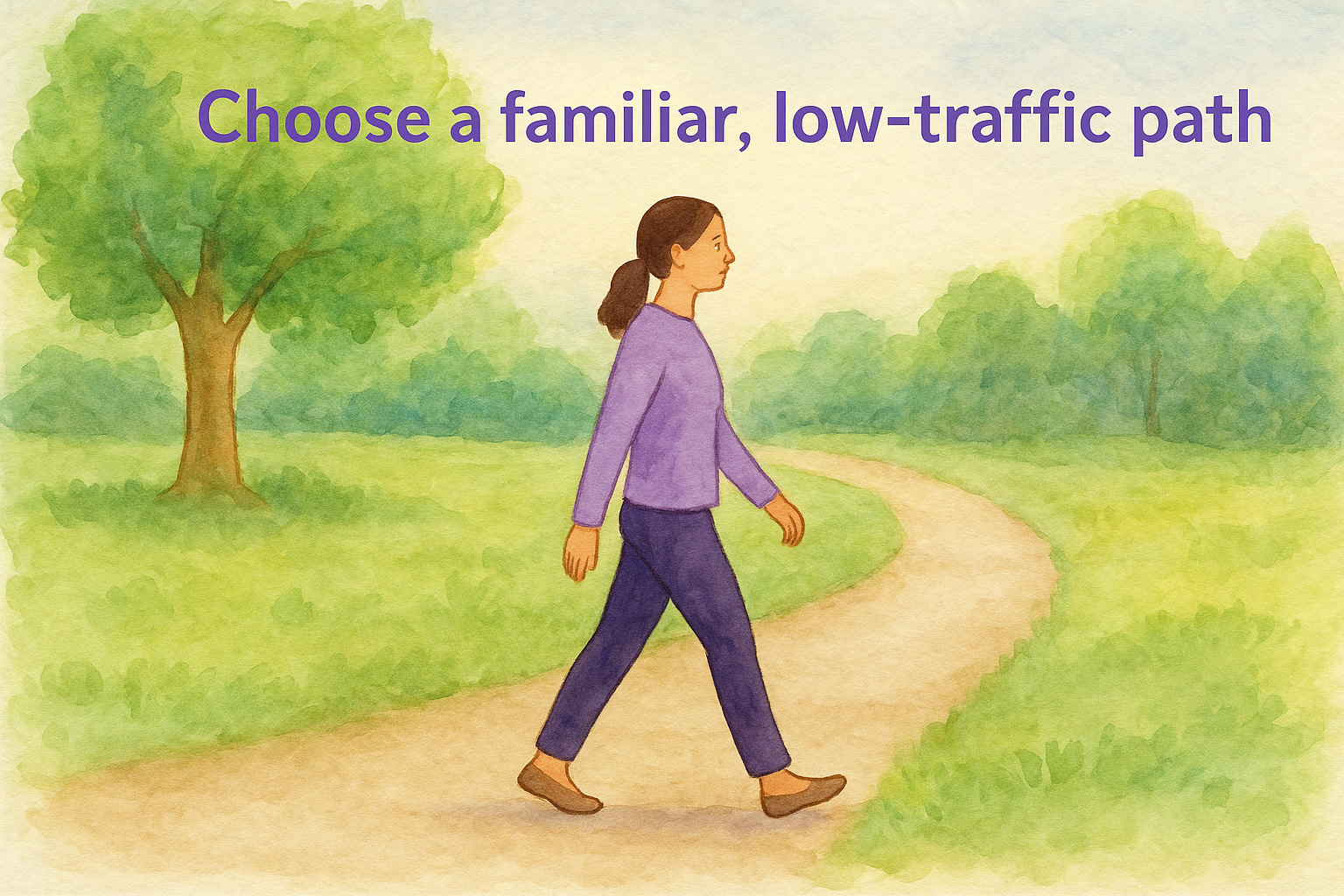 Choose a familiar, low-traffic path