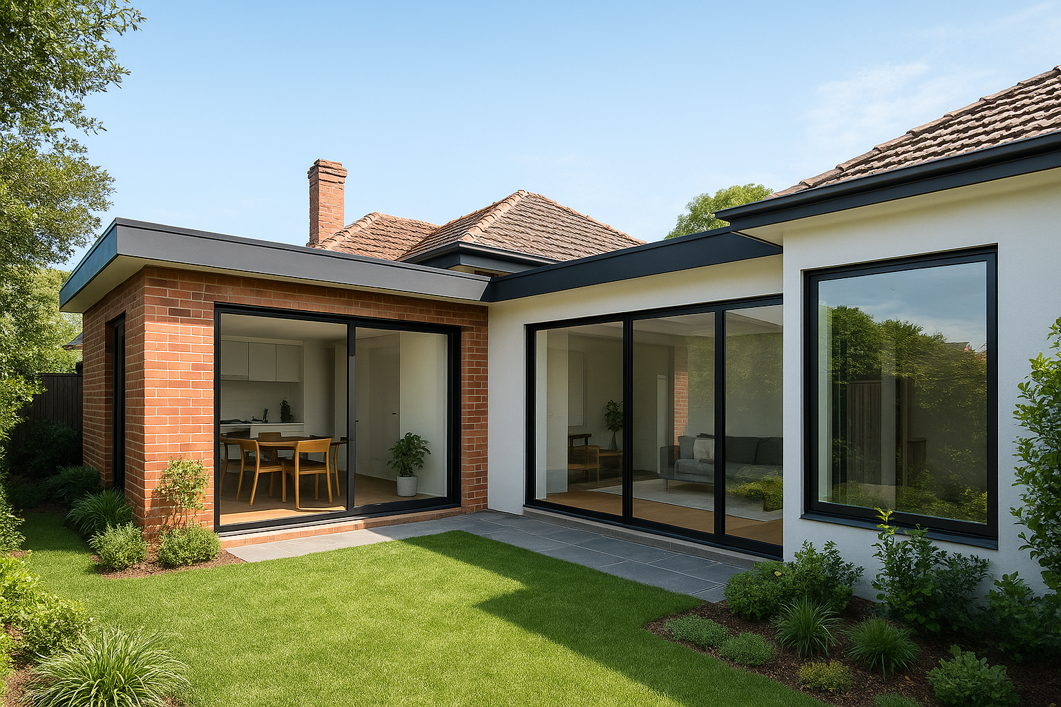 2. L-shaped rear extension that creates a courtyard