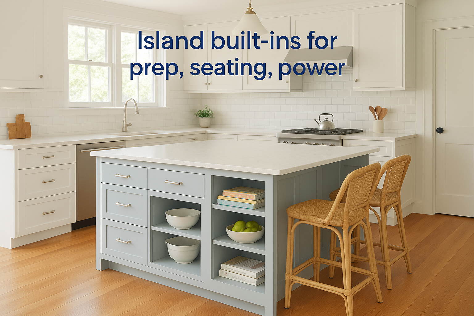 5. Island built-ins for prep, seating, power