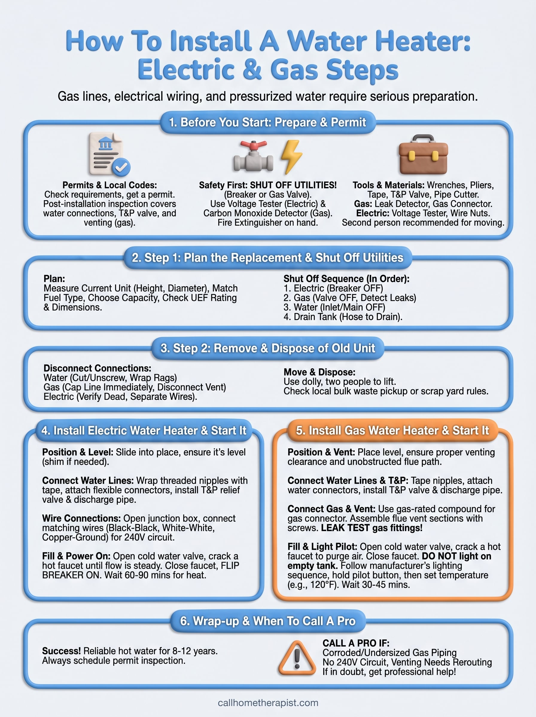 how to install a water heater infographic