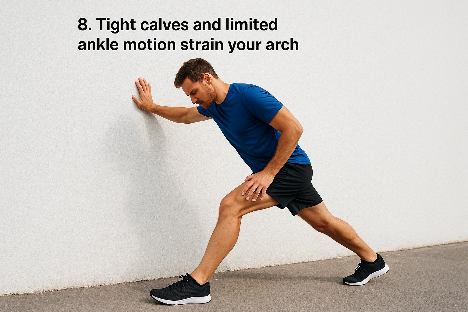 8. Tight calves and limited ankle motion strain your arch