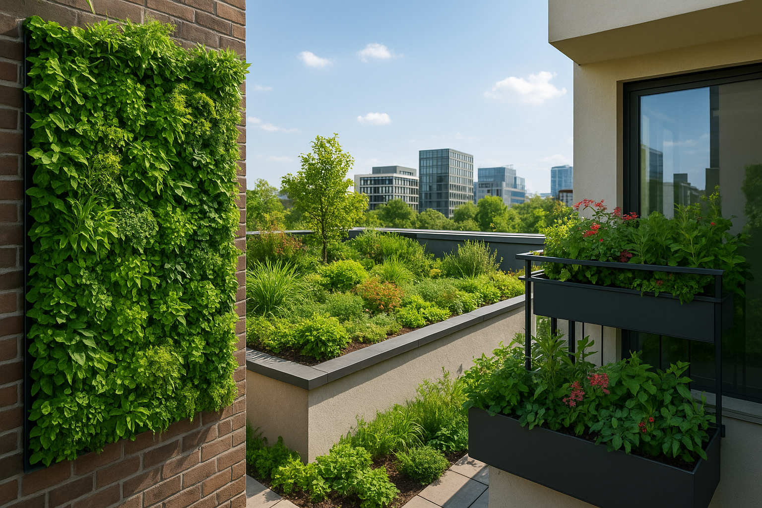 Vertical greenery, rooftop gardens, and balcony planting
