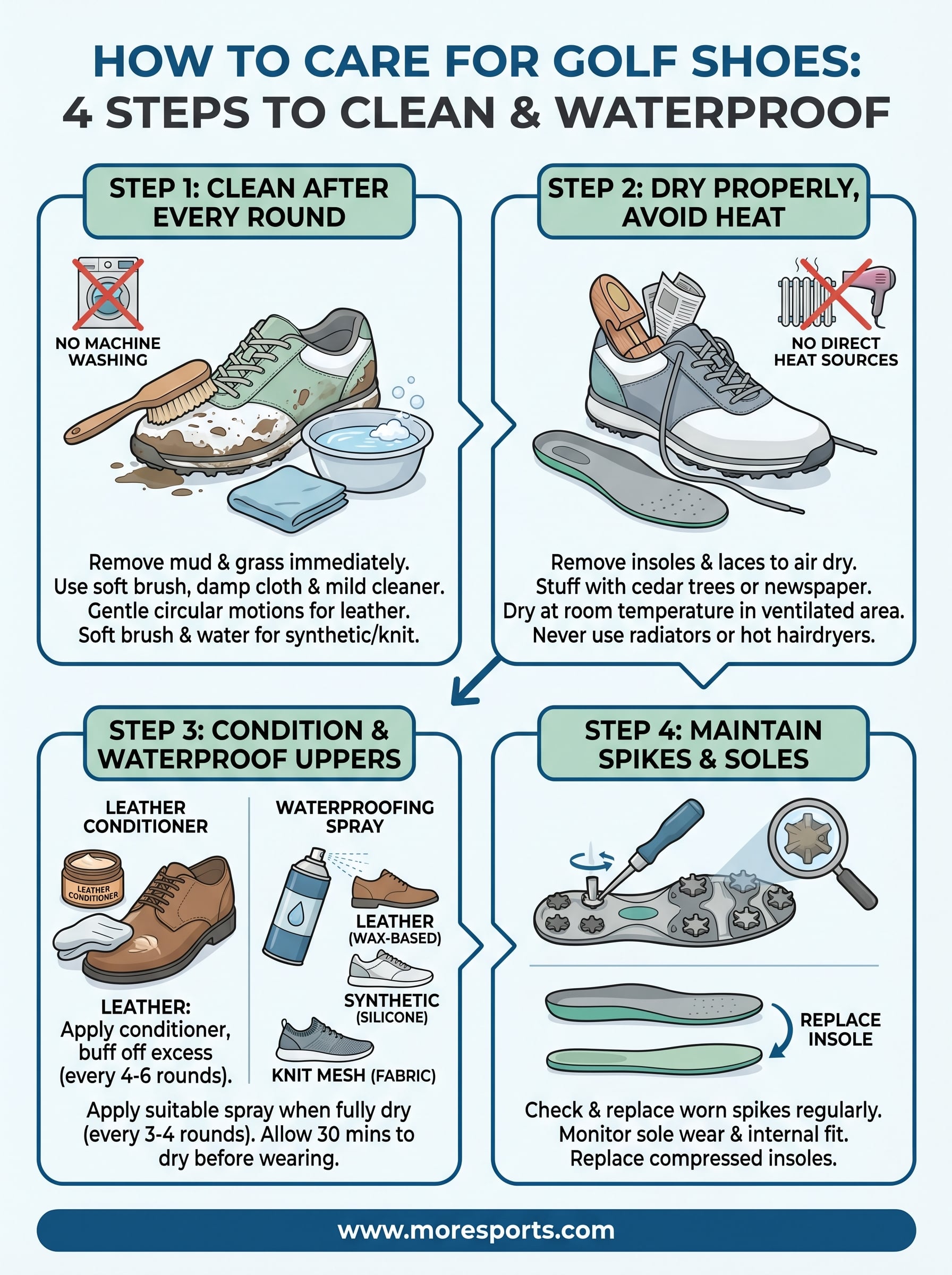 how to care for golf shoes infographic