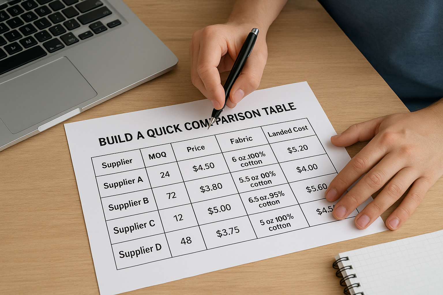 Build a quick comparison table