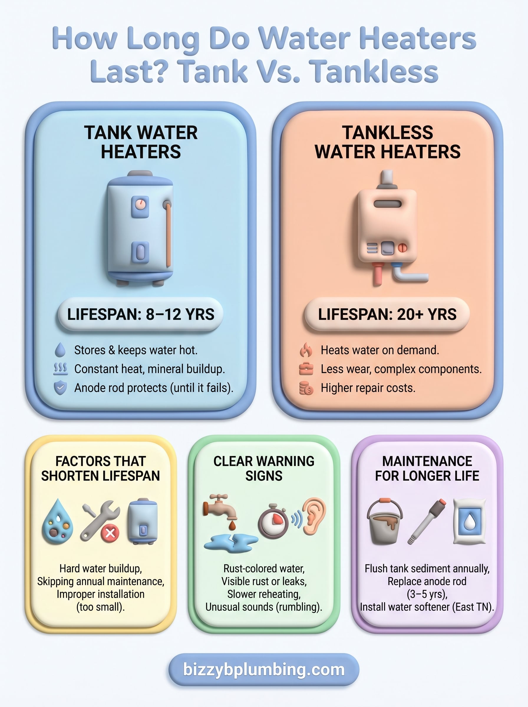 how long do water heaters last infographic