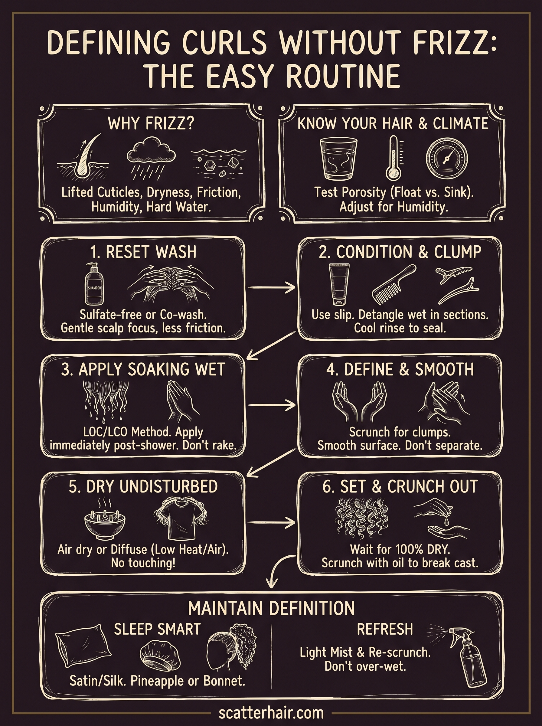 how to define curls without frizz infographic